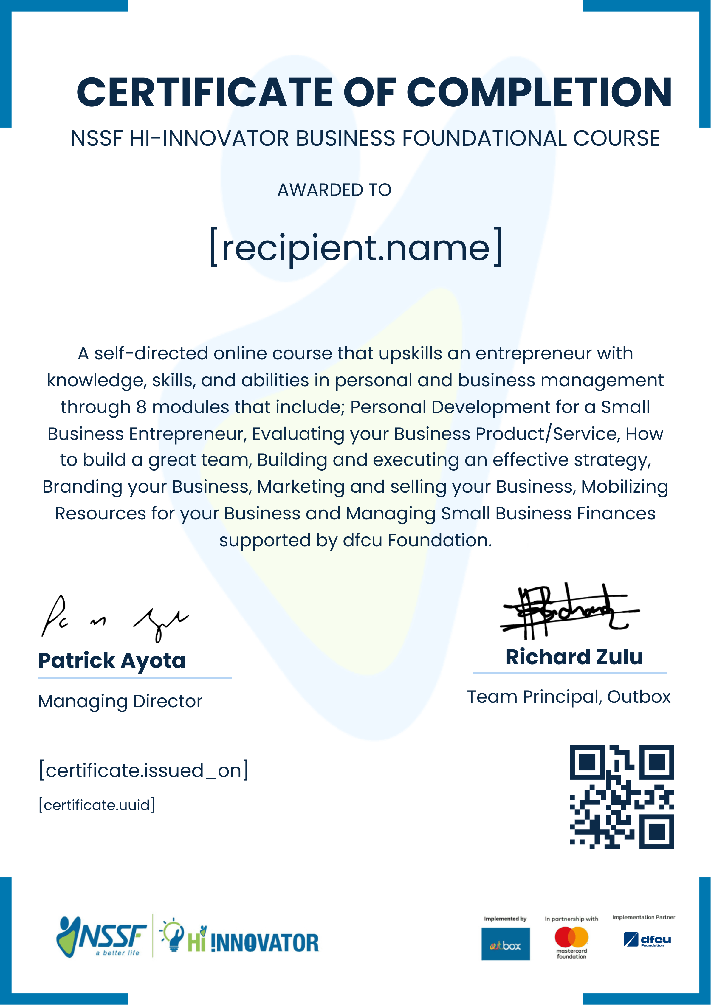 dfcu Foundation BFC certificate
