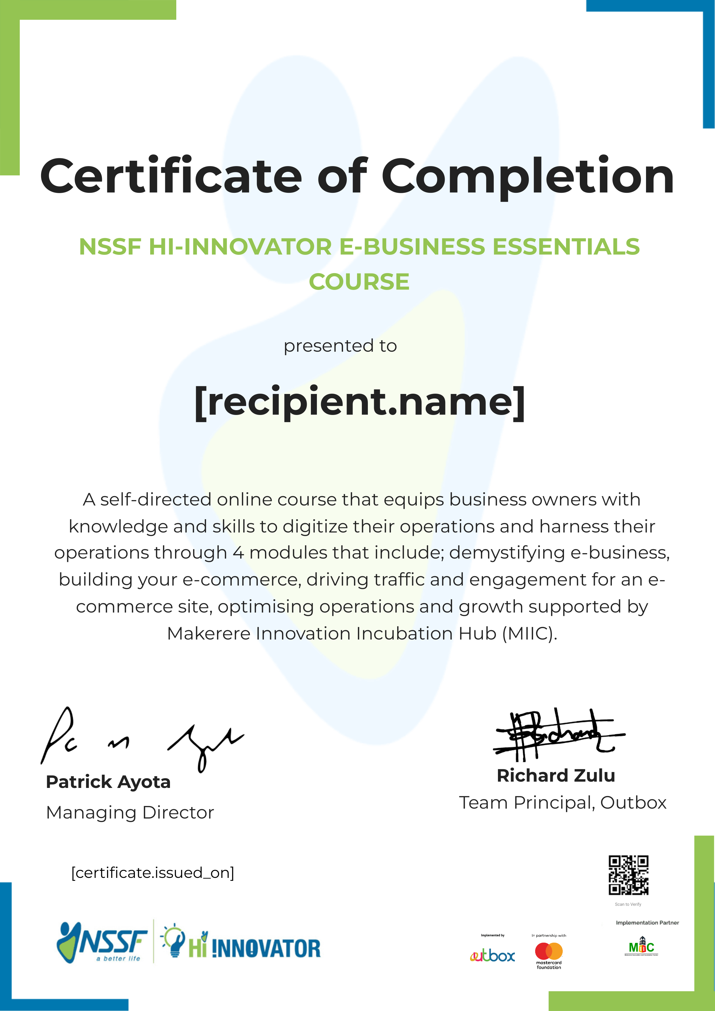 MIIC E-business certificate thumbnail