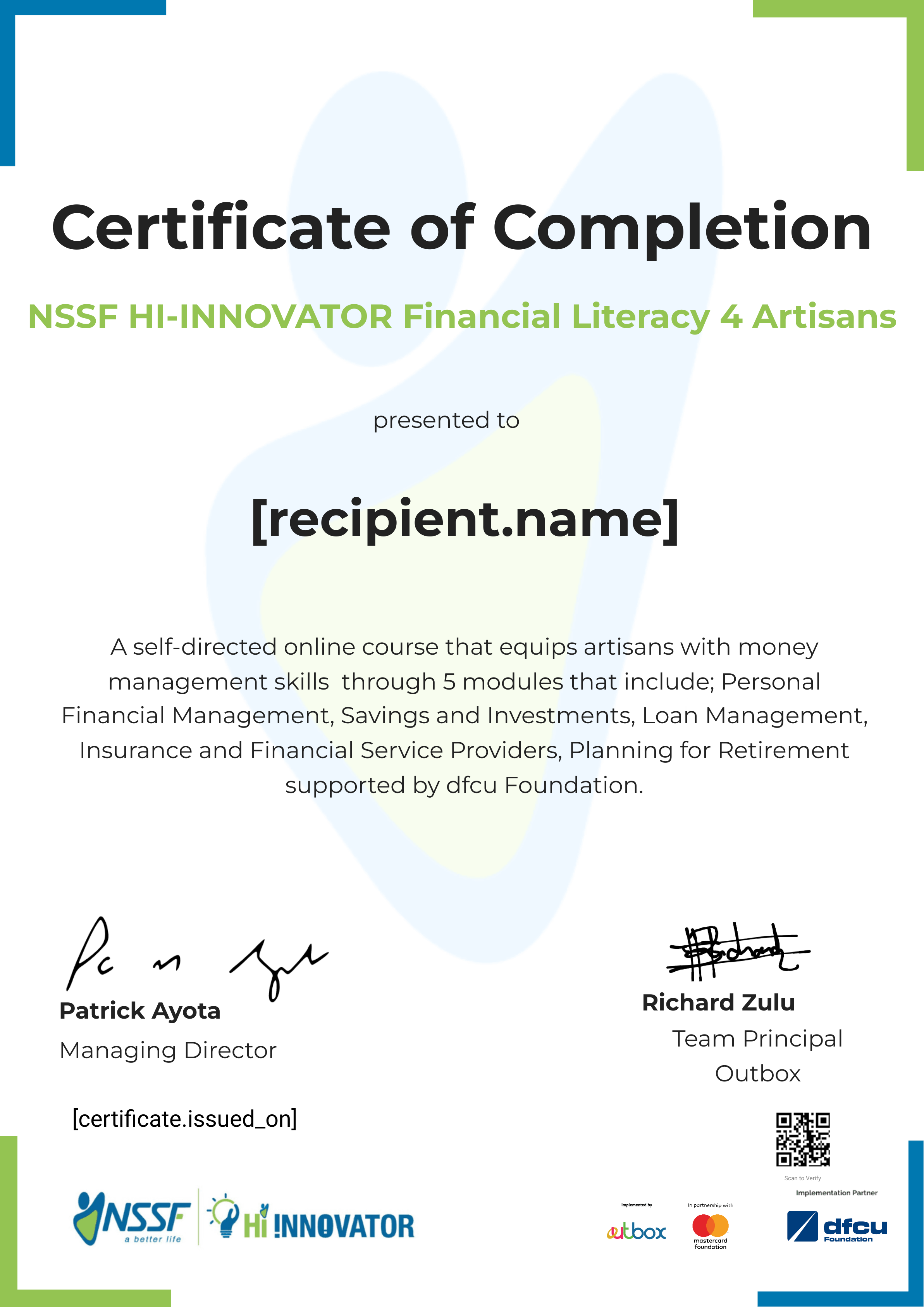 dfcu Foundation FL 4 Artisans certificate