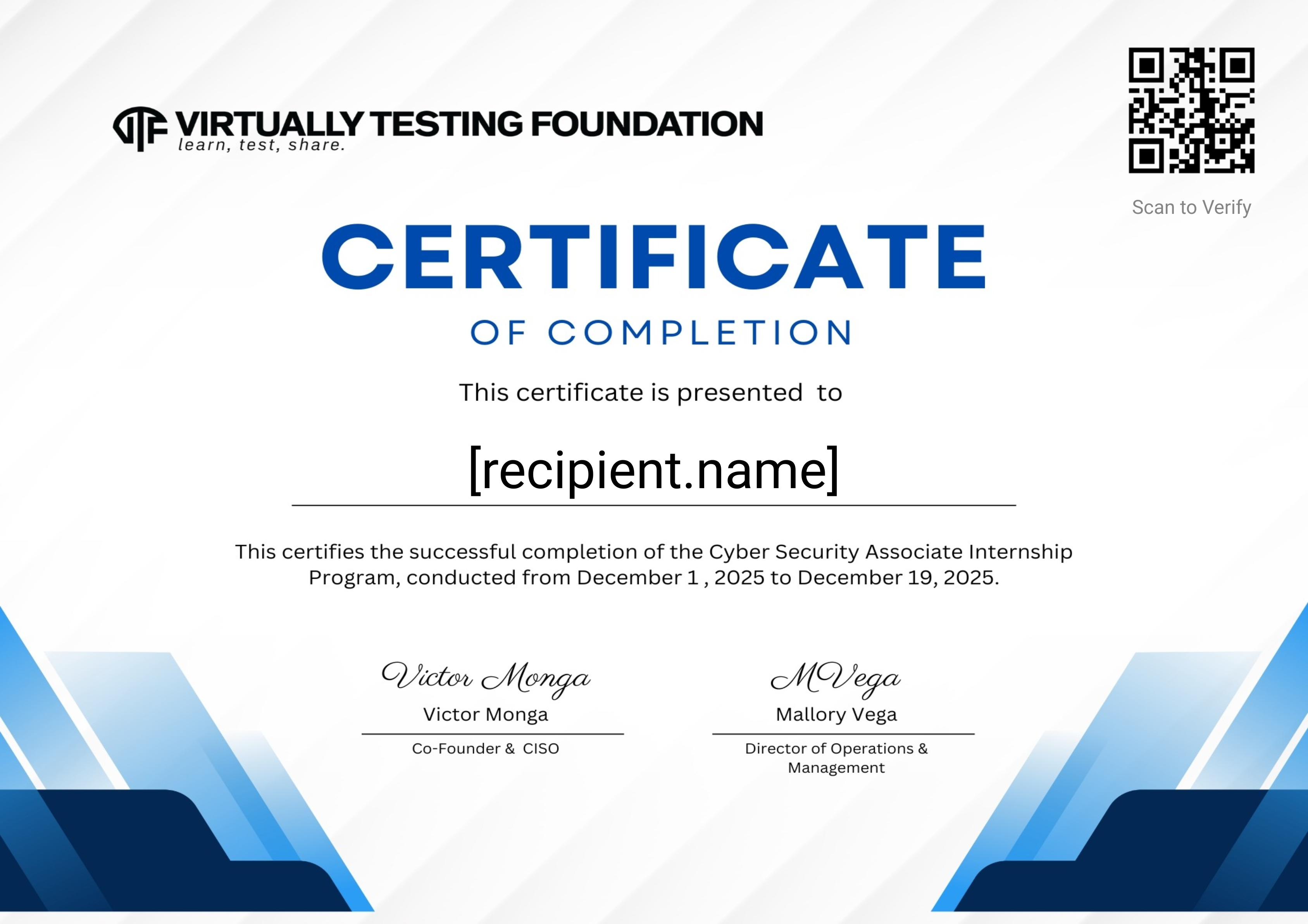 Internship December 2025 certificate