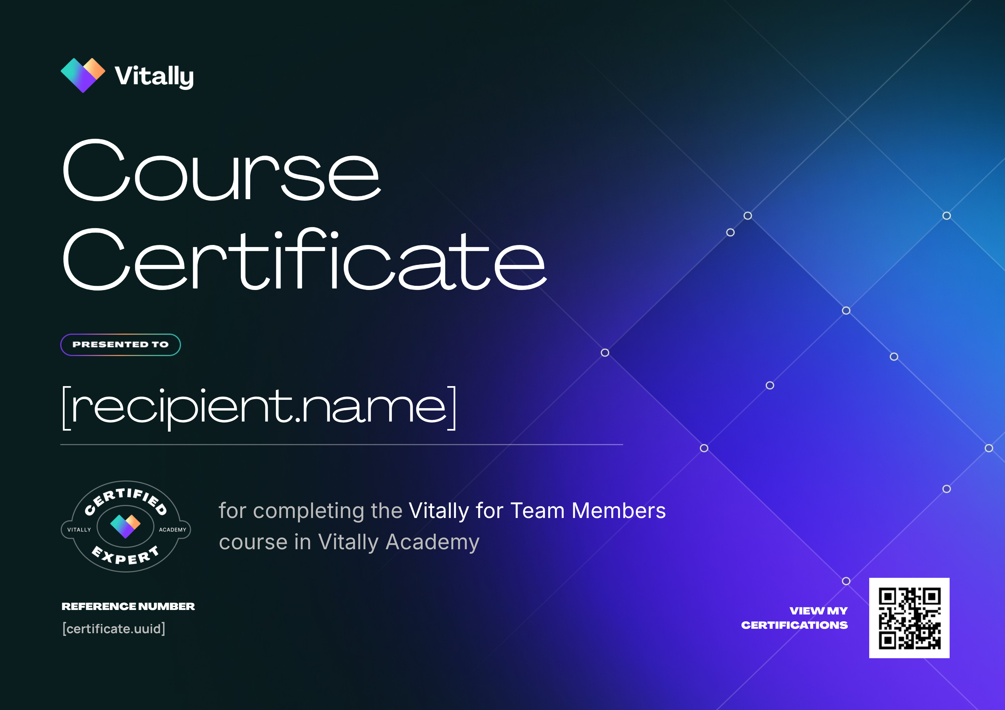 Vitally for Team Members certificate