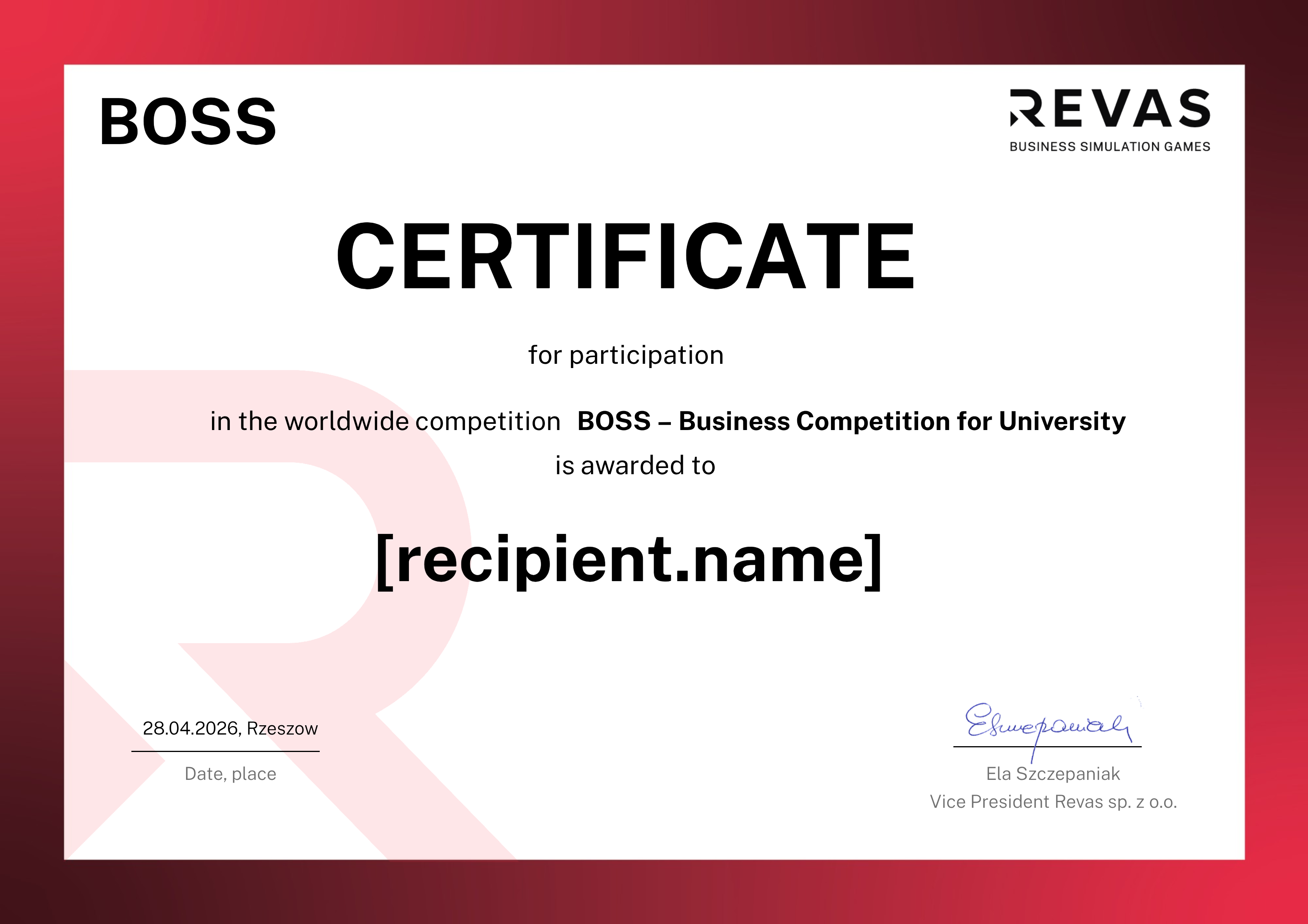 BOSS - Business Competition for University certificate