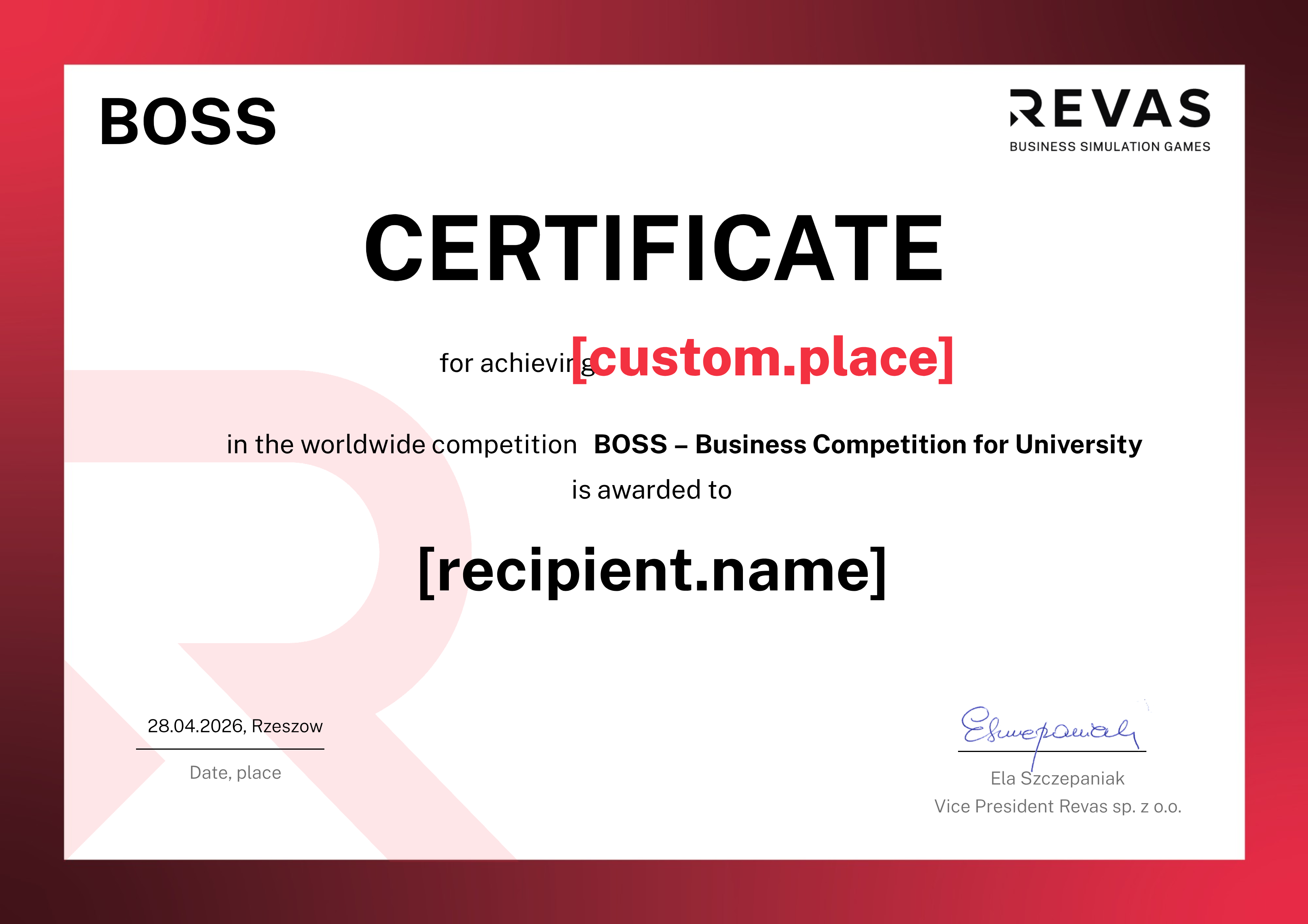BOSS - Business Competition for University certificate