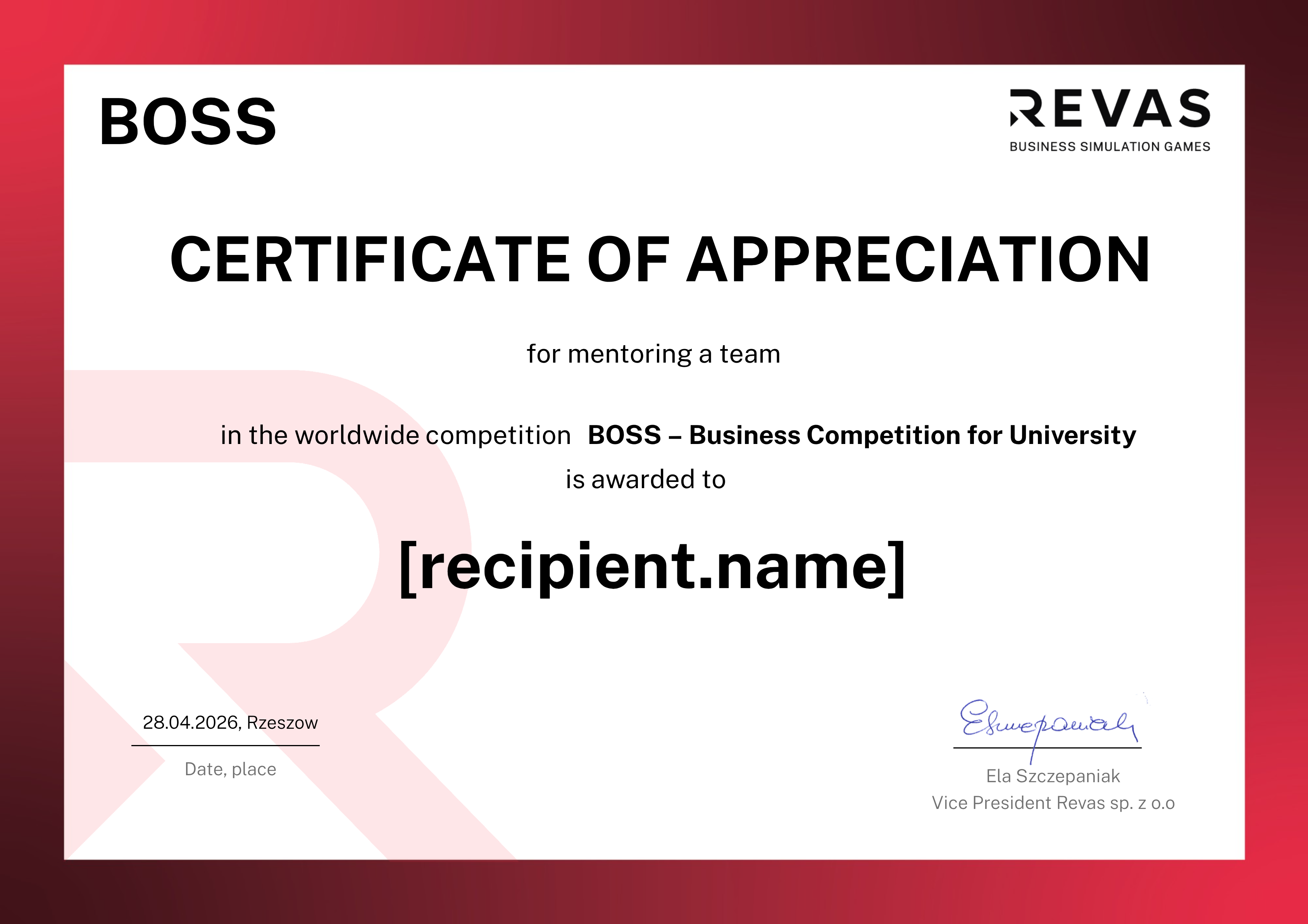 BOSS - Business Competition for University certificate