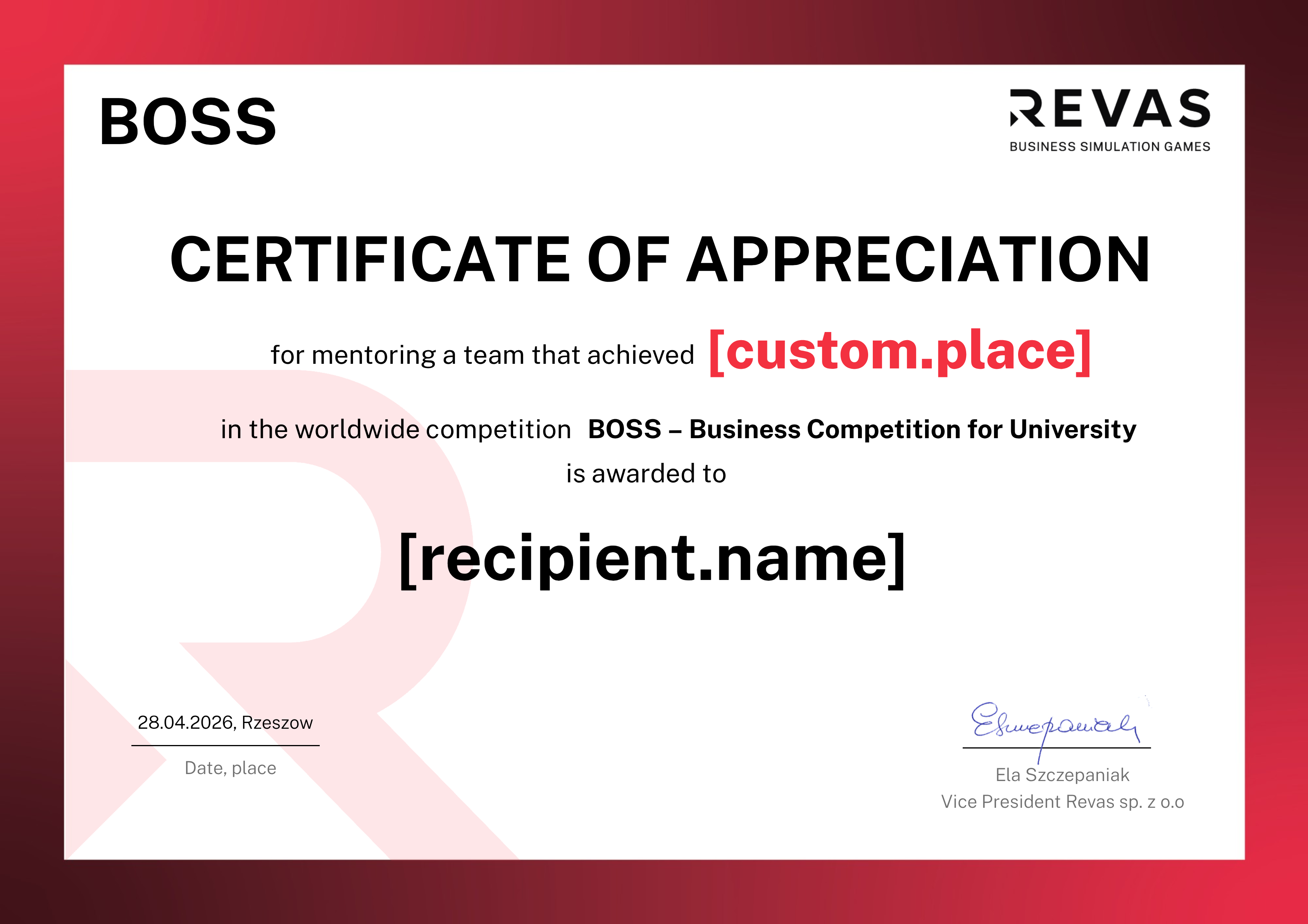BOSS - Business Competition for University certificate