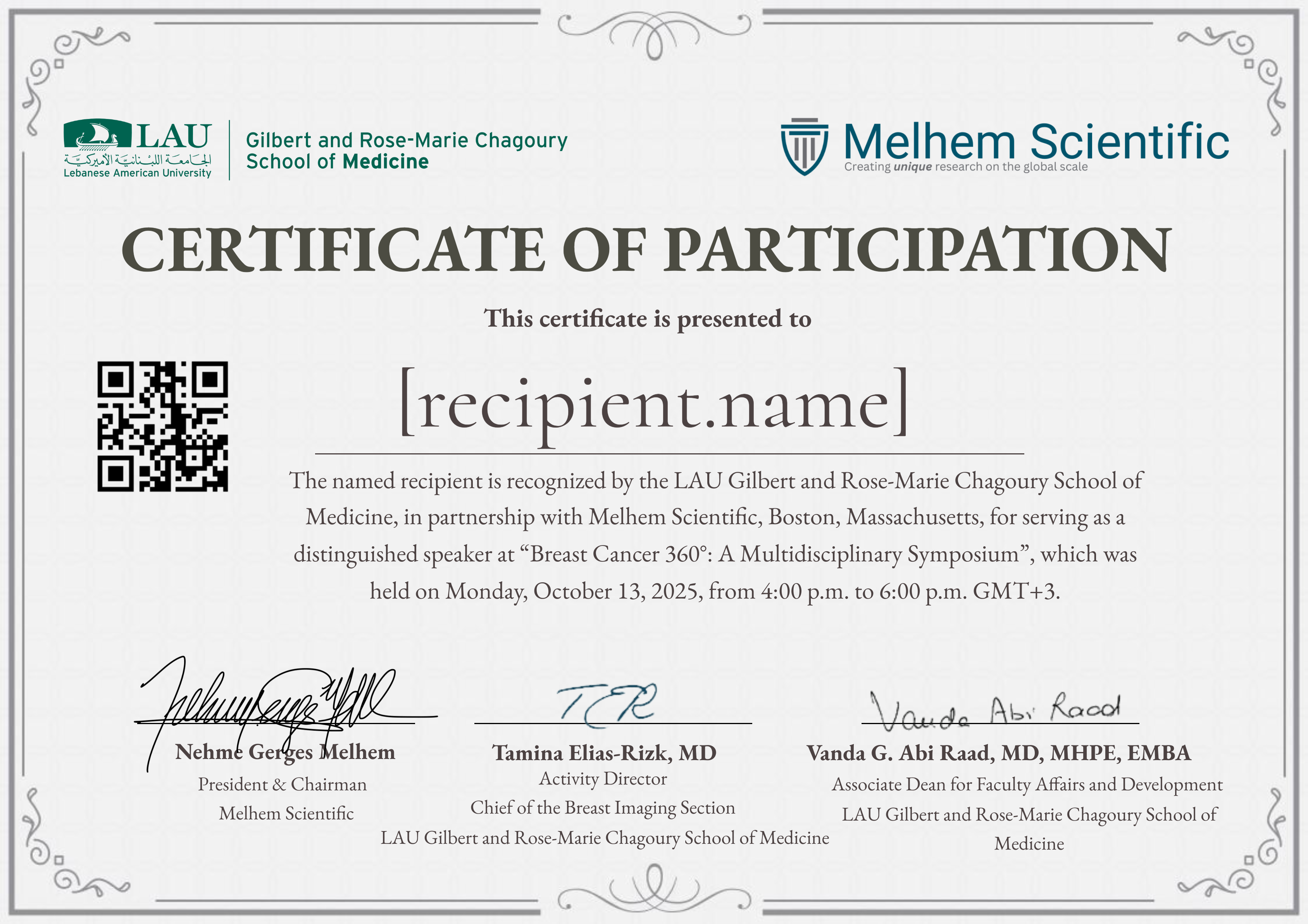 Breast Cancer 360 Participants certificate