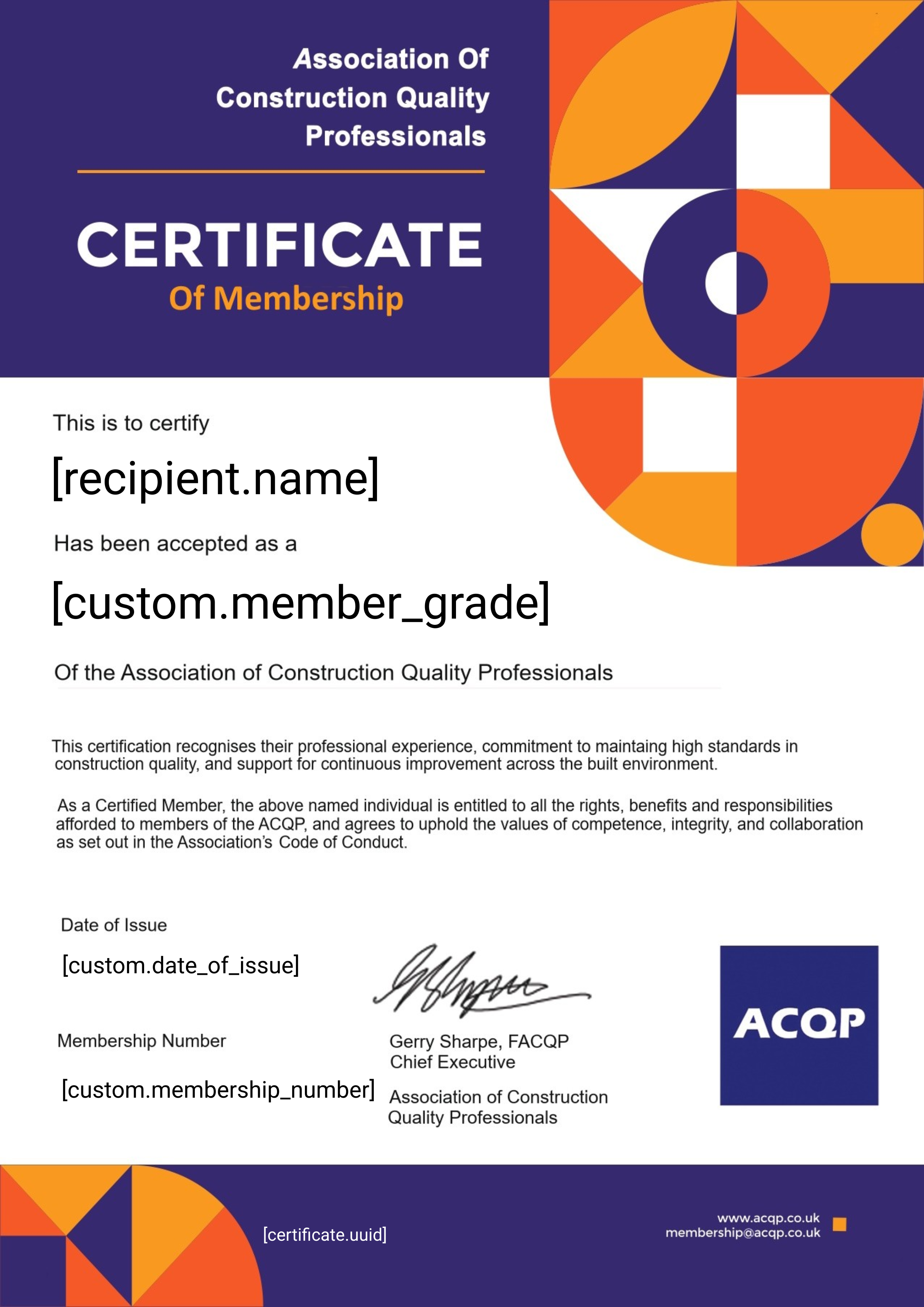 ACQP Membership Certificate