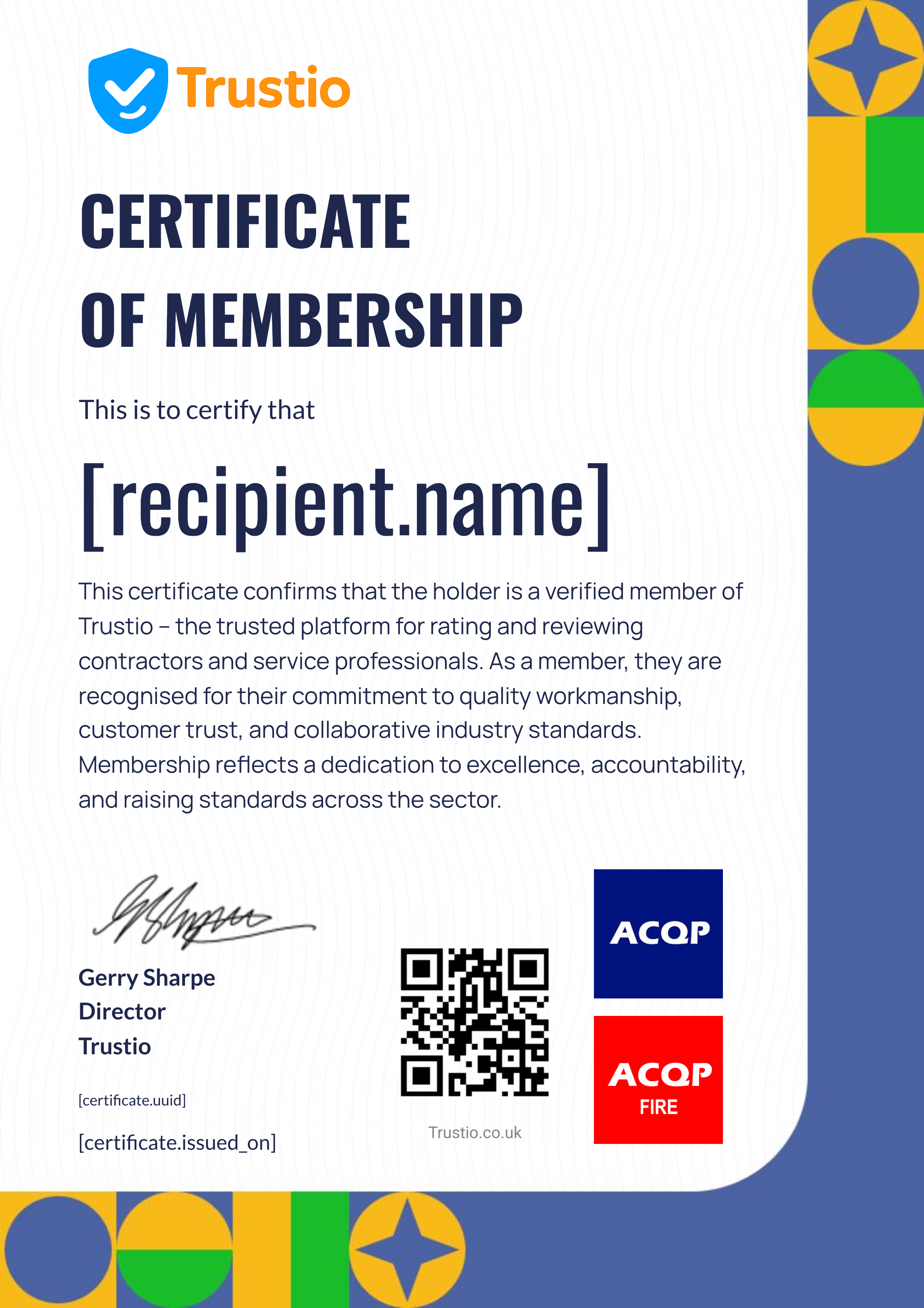 Trustio Digital Membership Certificate