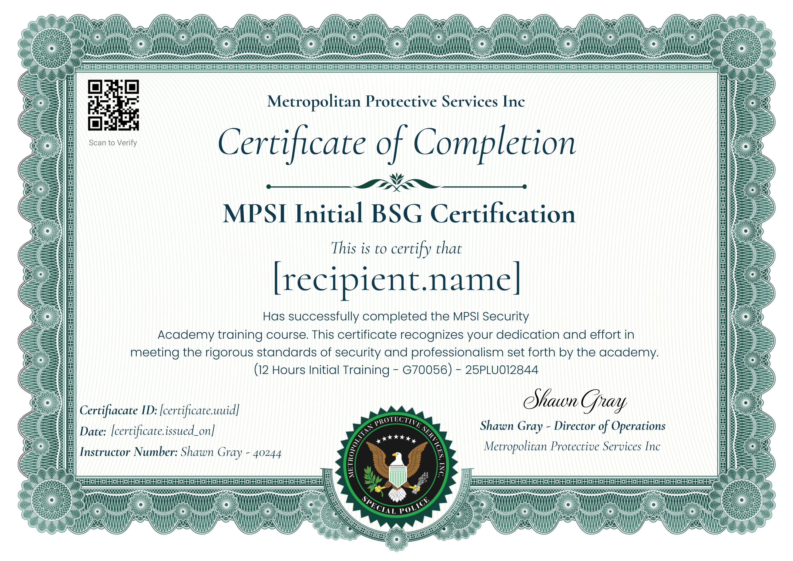 MPCTC Initial Security Officer Certification (Maryland) – Issued by Eight Point Solutions LLC certificate