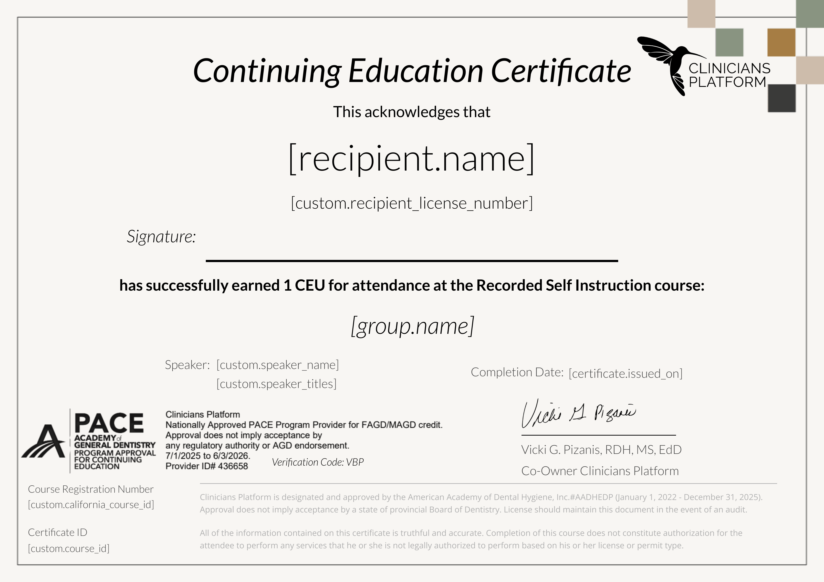 Tiny Teeth, Big Feelings certificate