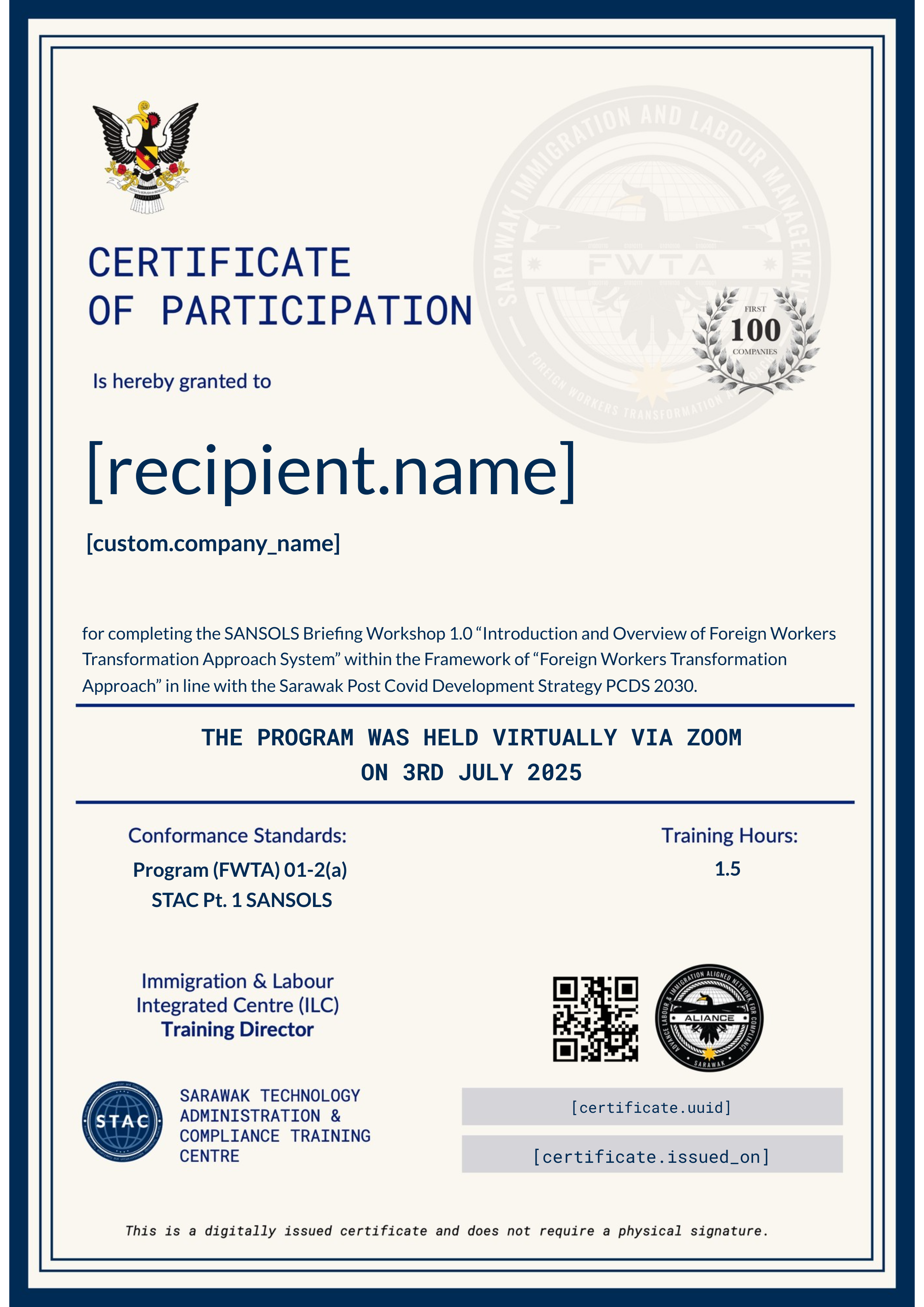 SANSOLS BRIEFING 3RD JULY 2025 (VIRTUAL) certificate