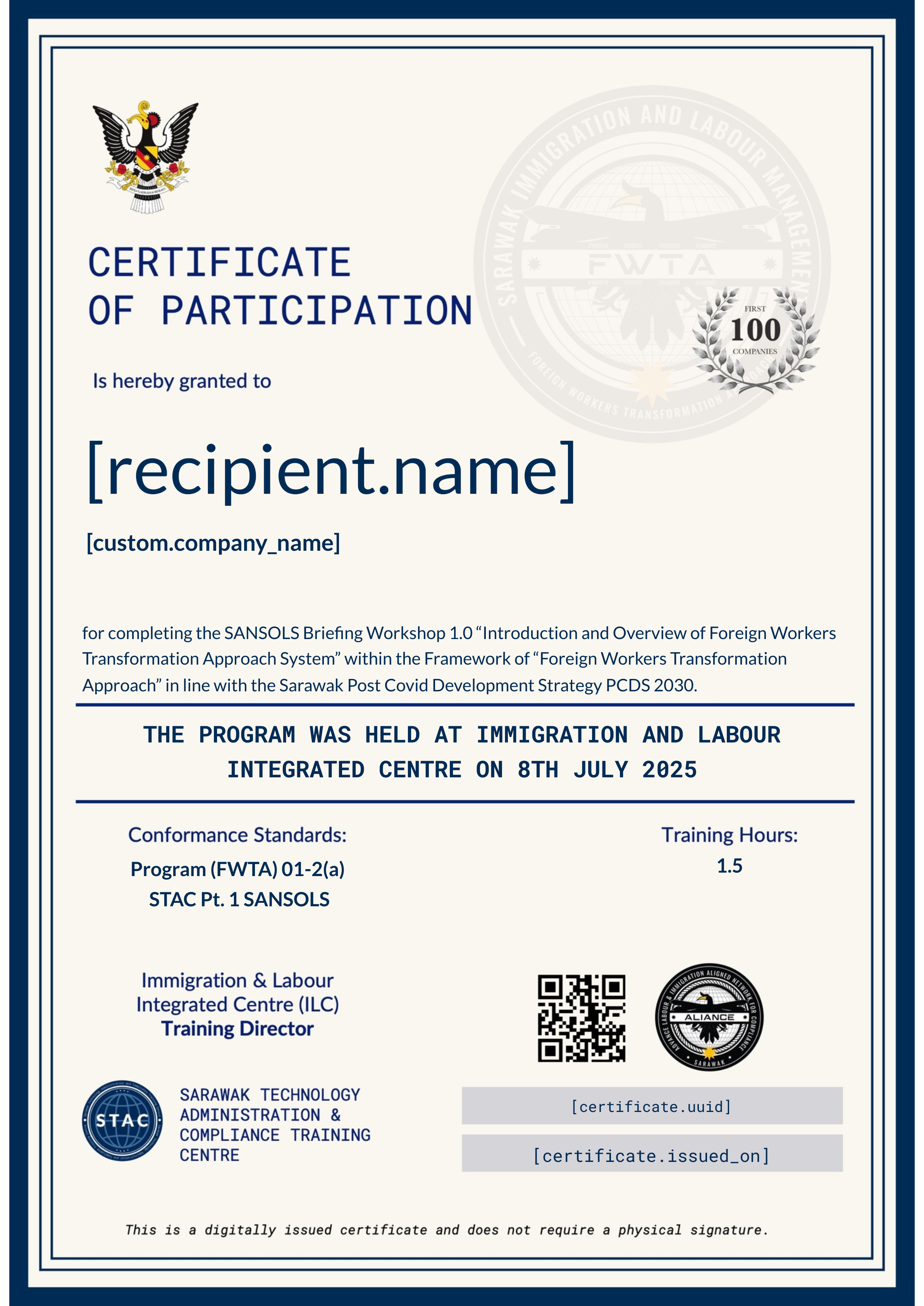 SANSOLS BRIEFING 8TH JULY 2O25 (PHYSICAL) certificate