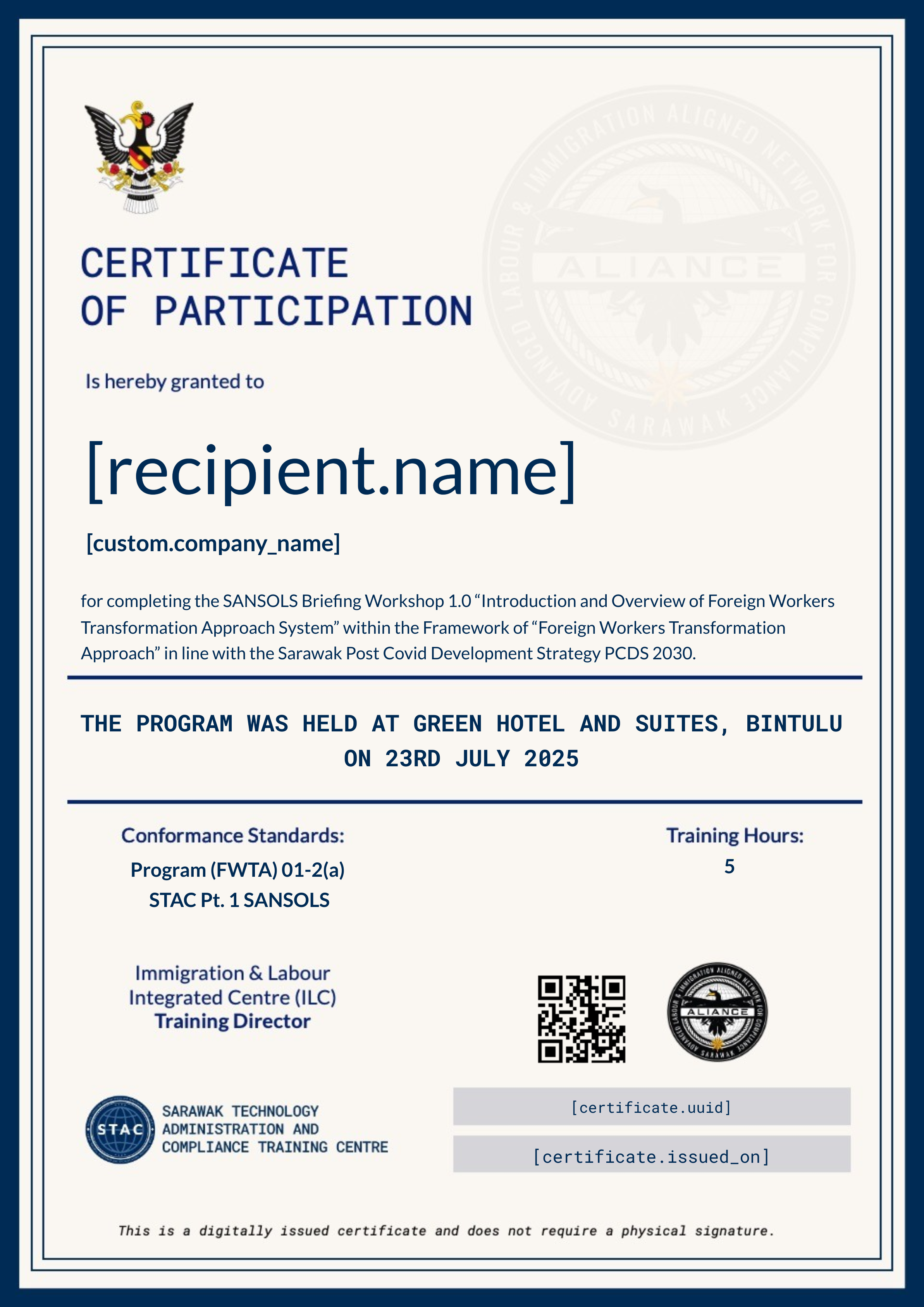 ✅ GOV | SANSOLS 2.0 PTK Training 23/07/2025 (Green Hotel & Suites, Bintulu) certificate
