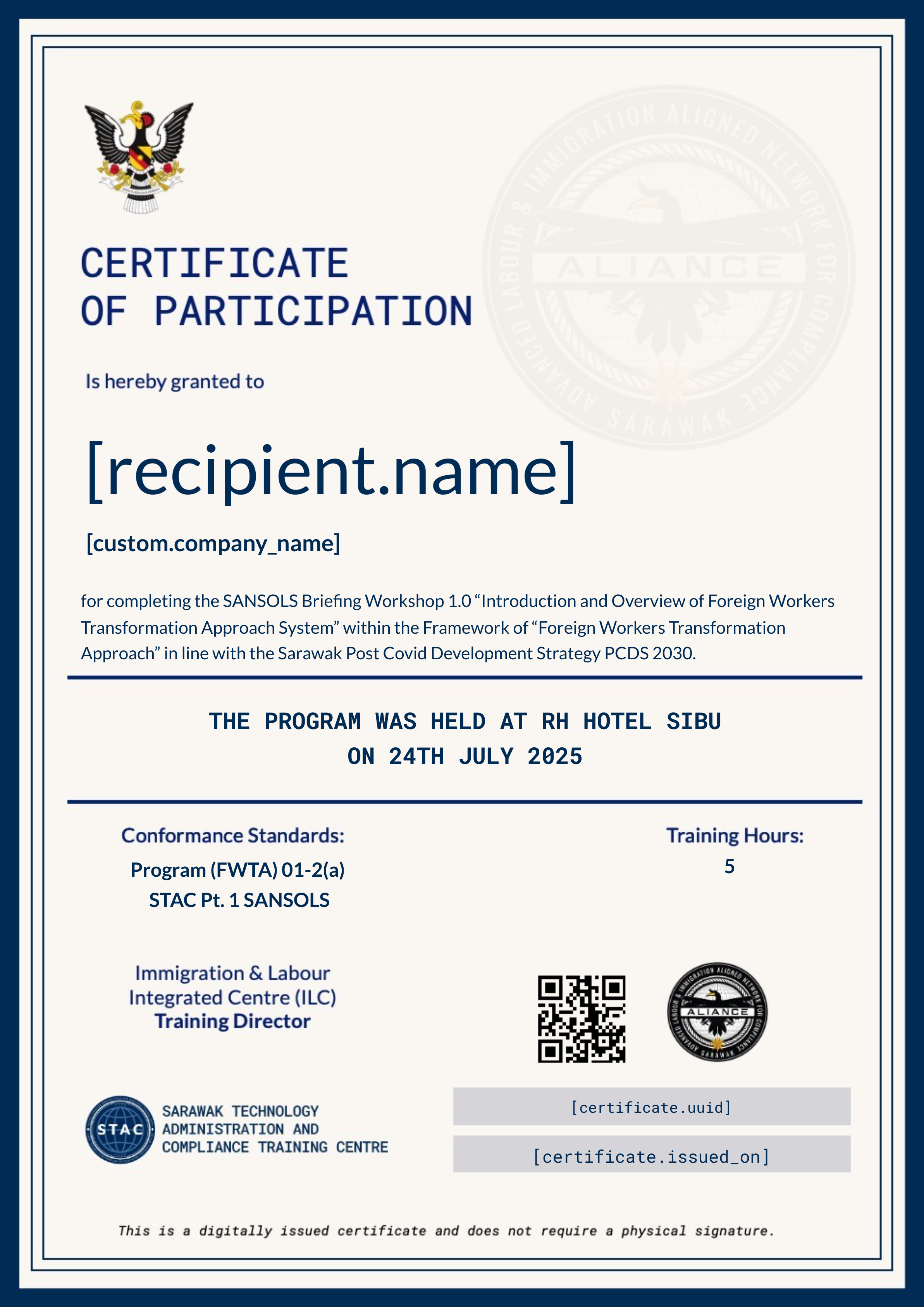 ✅ GOV | SANSOLS 2.0 PTK Training 24/07/2025 (RH Hotel, Sibu) certificate