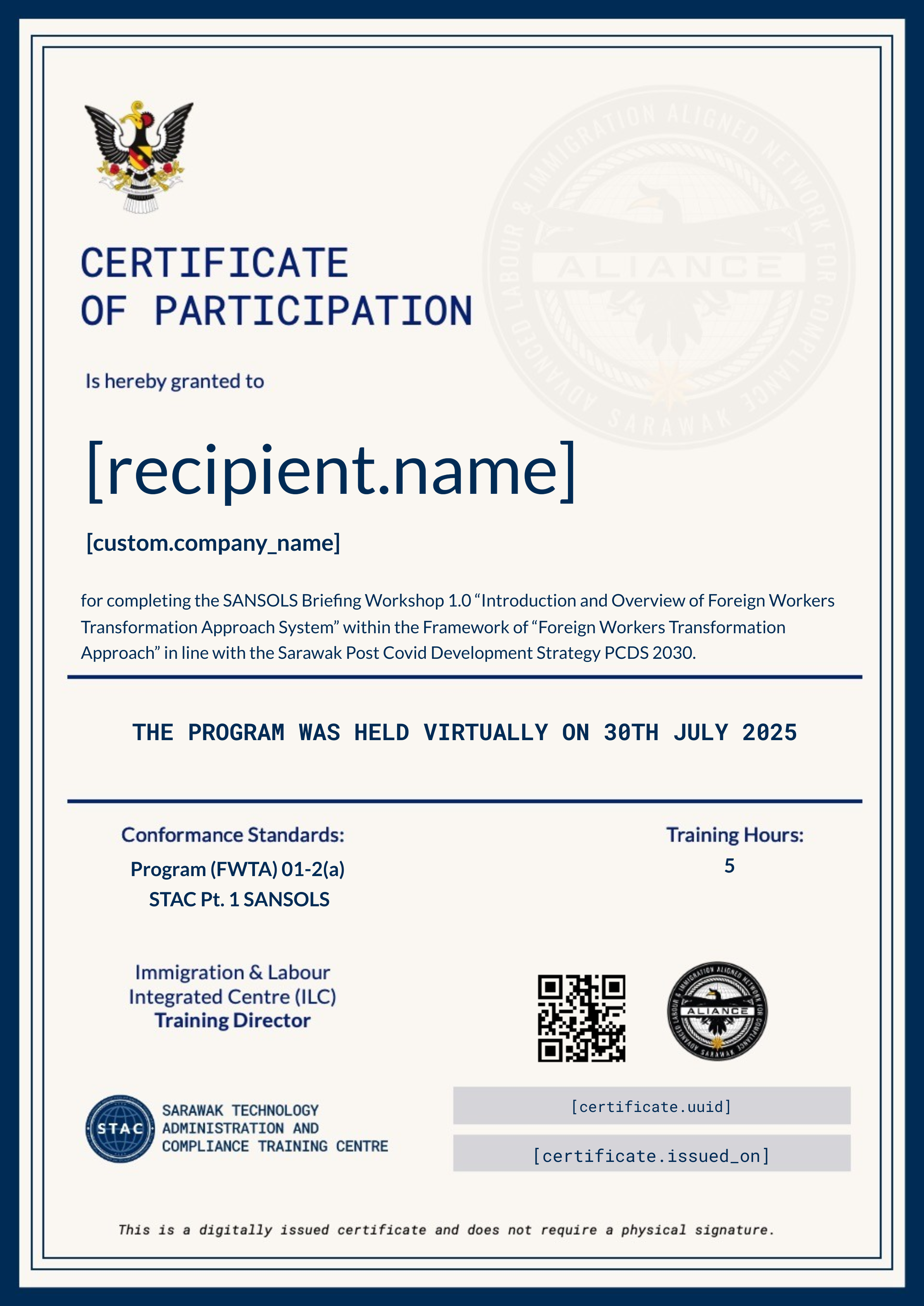 ✅ GOV | SANSOLS 2.0 PTK Training 30/07/2025 (Virtual) certificate
