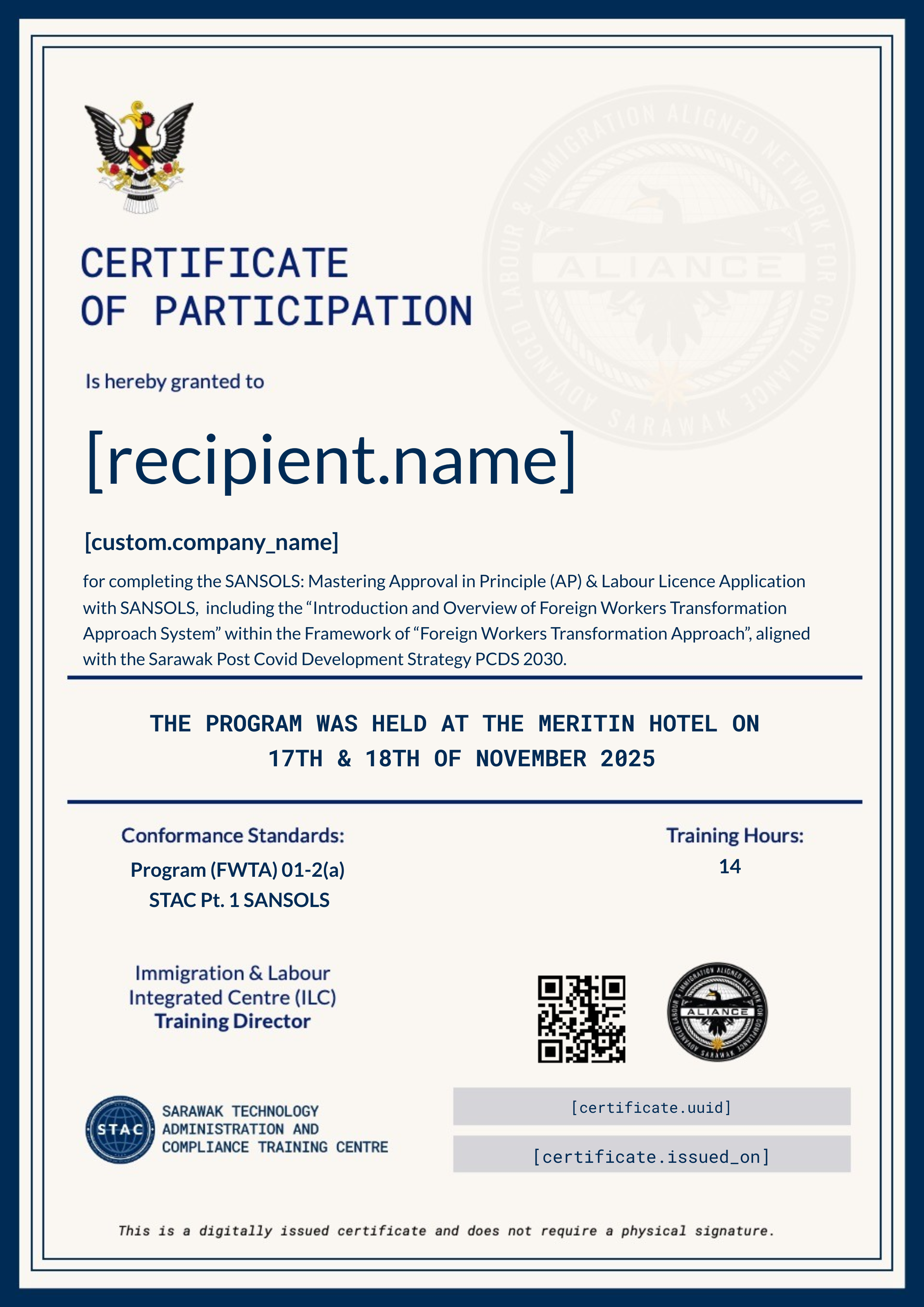 STAC | SANSOLS 17-18 NOV 2025 (TH PLANTATION BERHAD) certificate