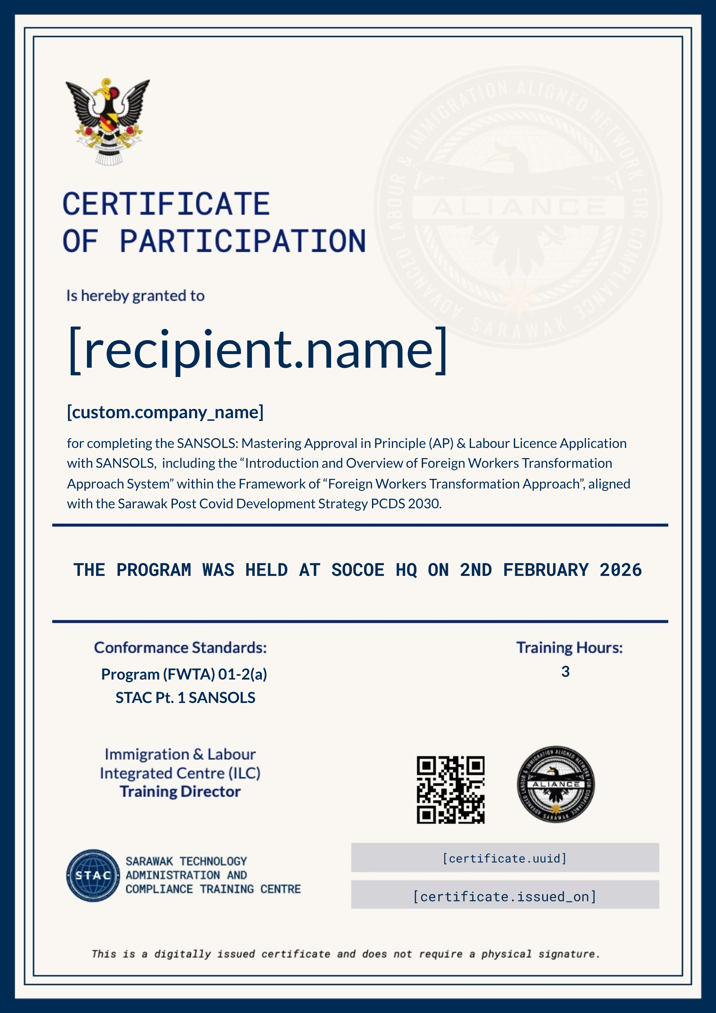 ✅ STAC | SANSOLS 2nd February (JTK) certificate