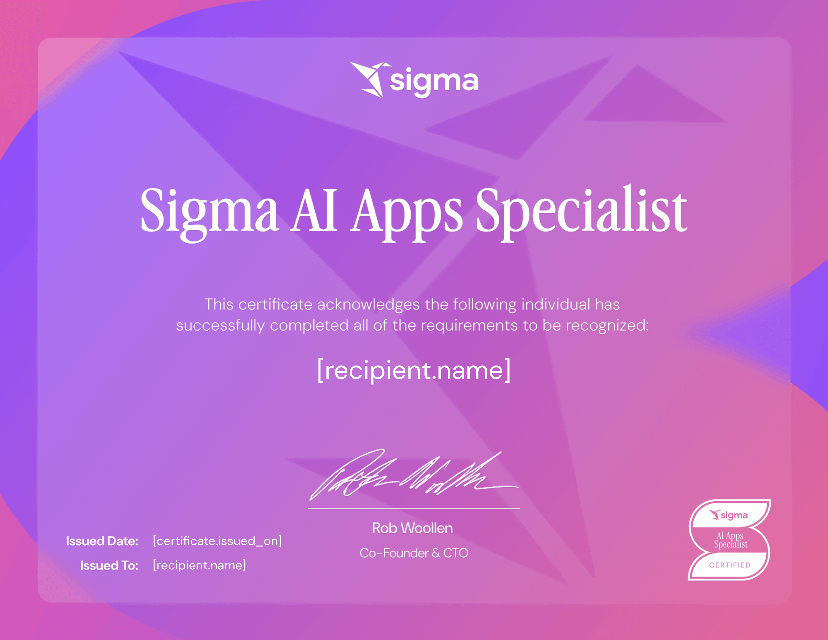 Sigma AI Apps Specialist certificate