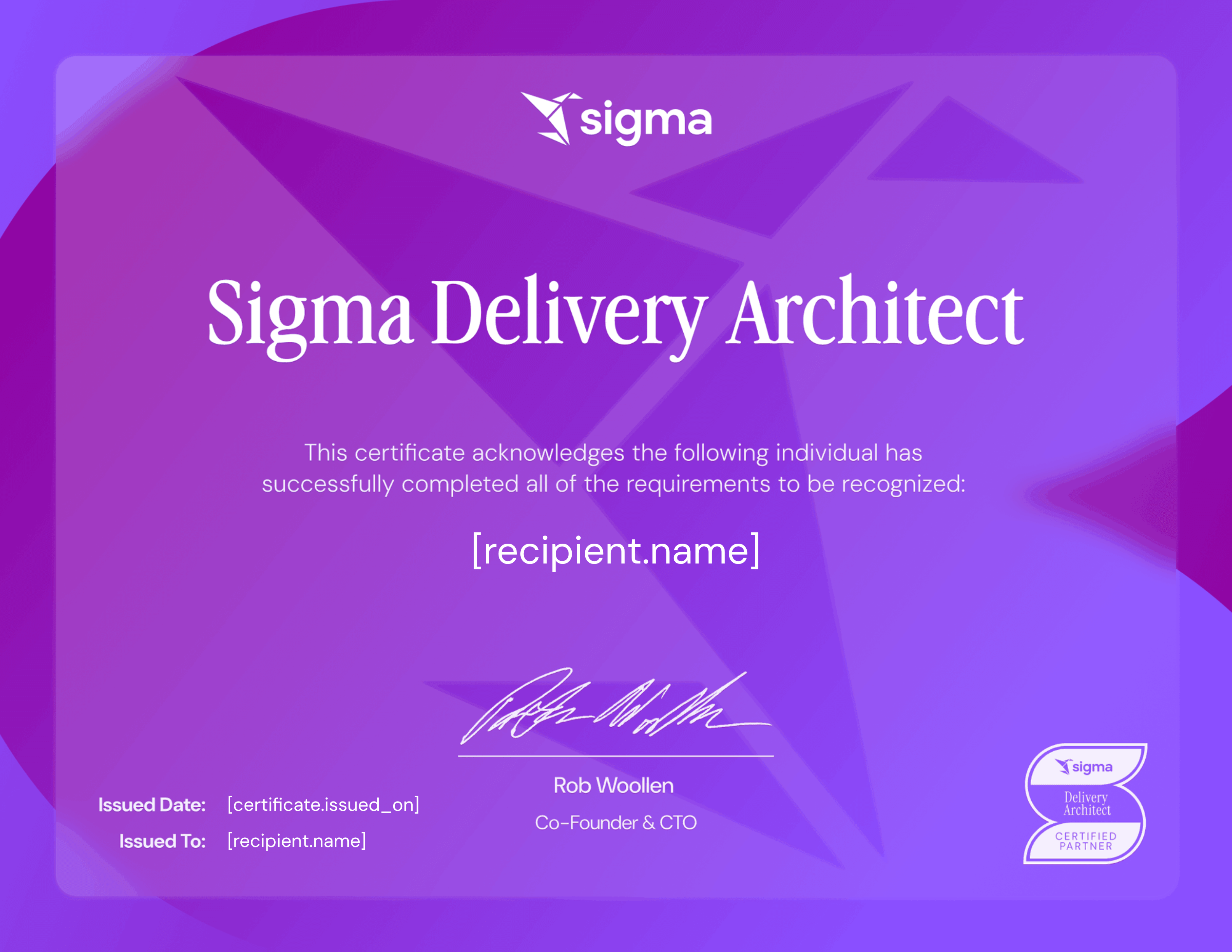 Sigma Partner Delivery Architect certificate