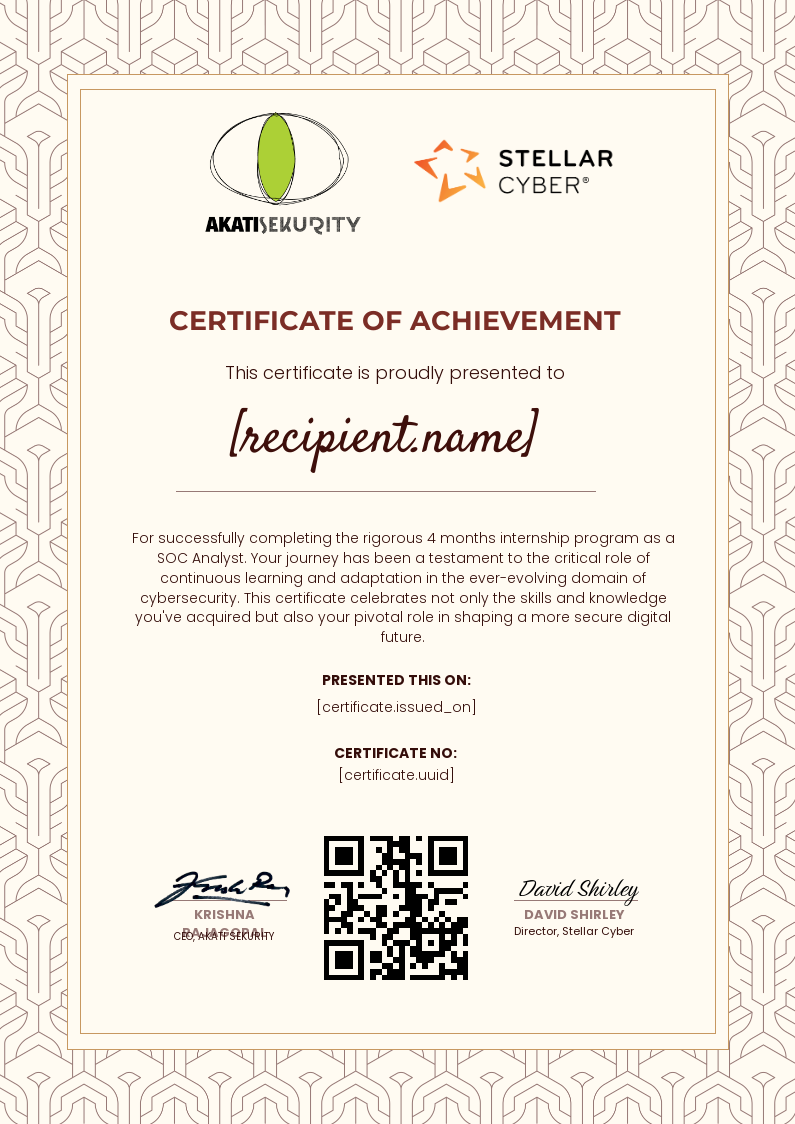 Cybersecurity Internship 2024 certificate