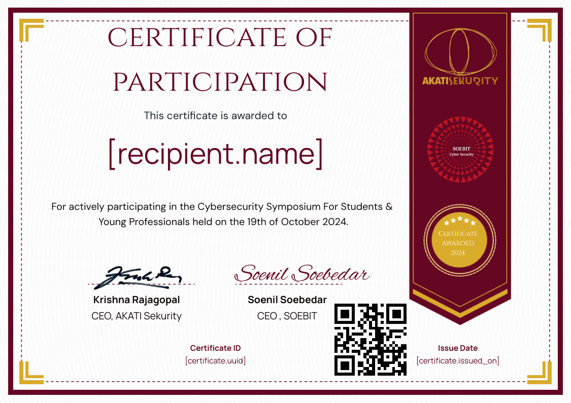 Cybersecurity Symposium 2024 - Oct 2024 certificate