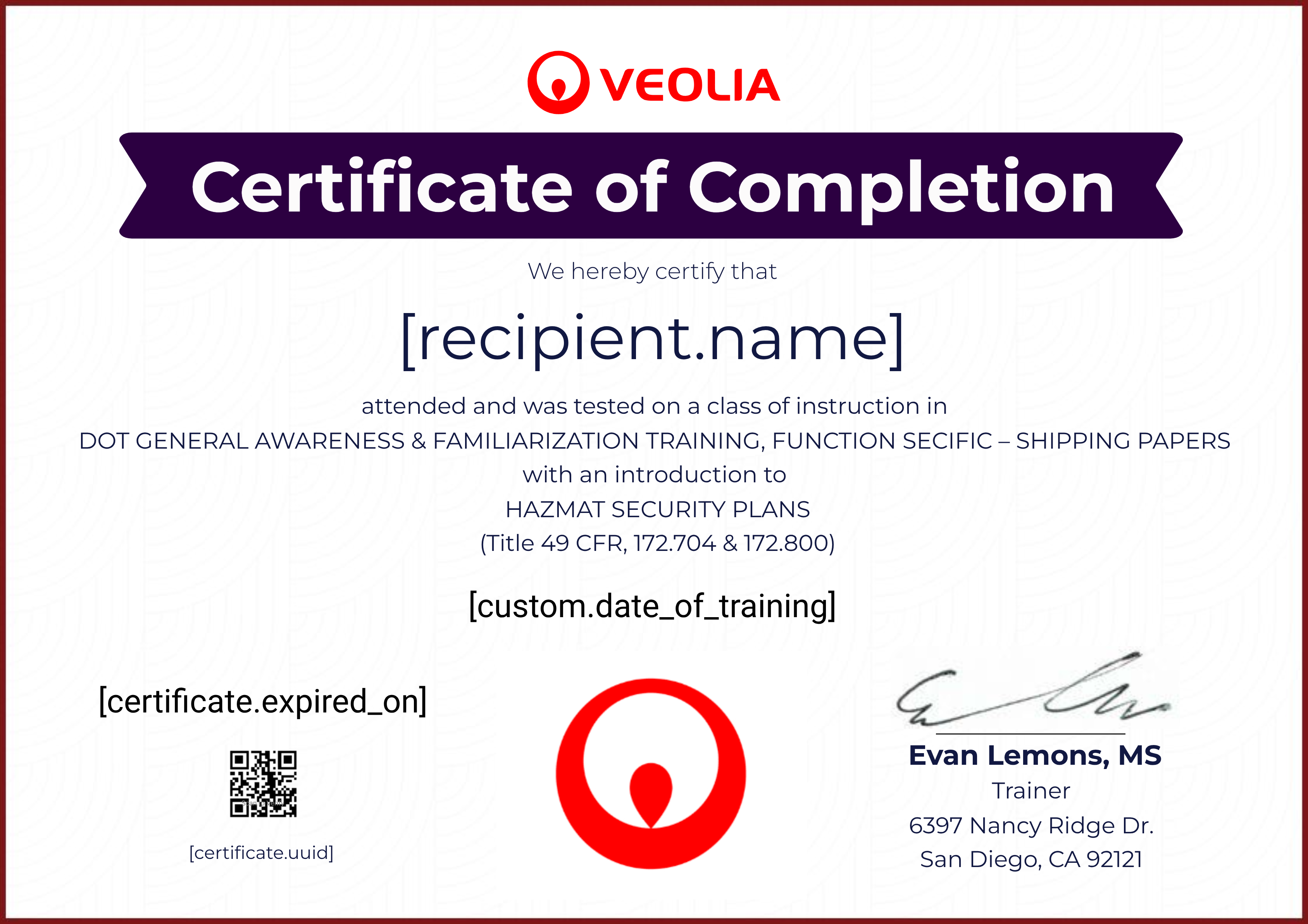 Veolia Open Enrollment Training - DOT