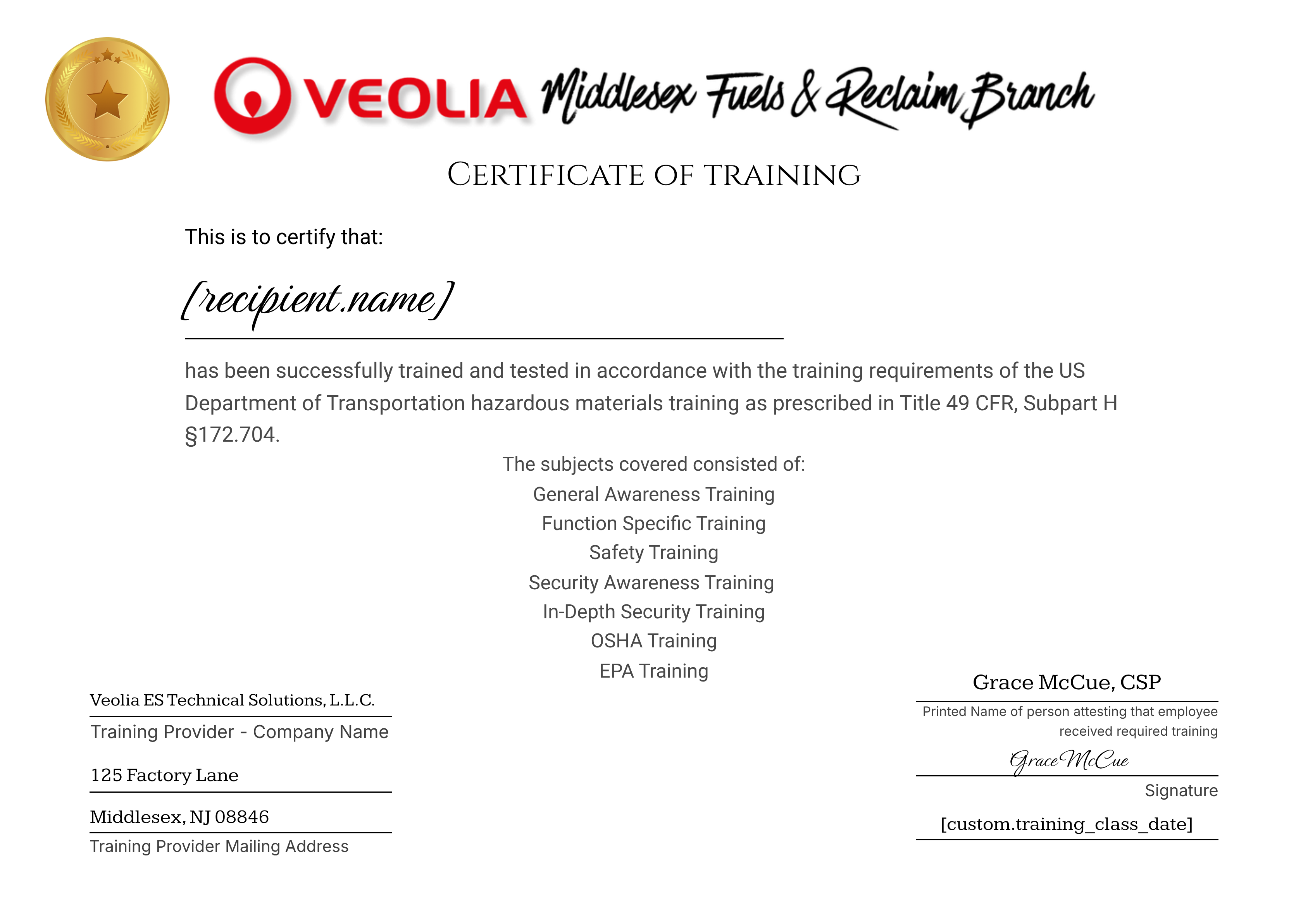 MDX - DOT & Security Plan Training Cert