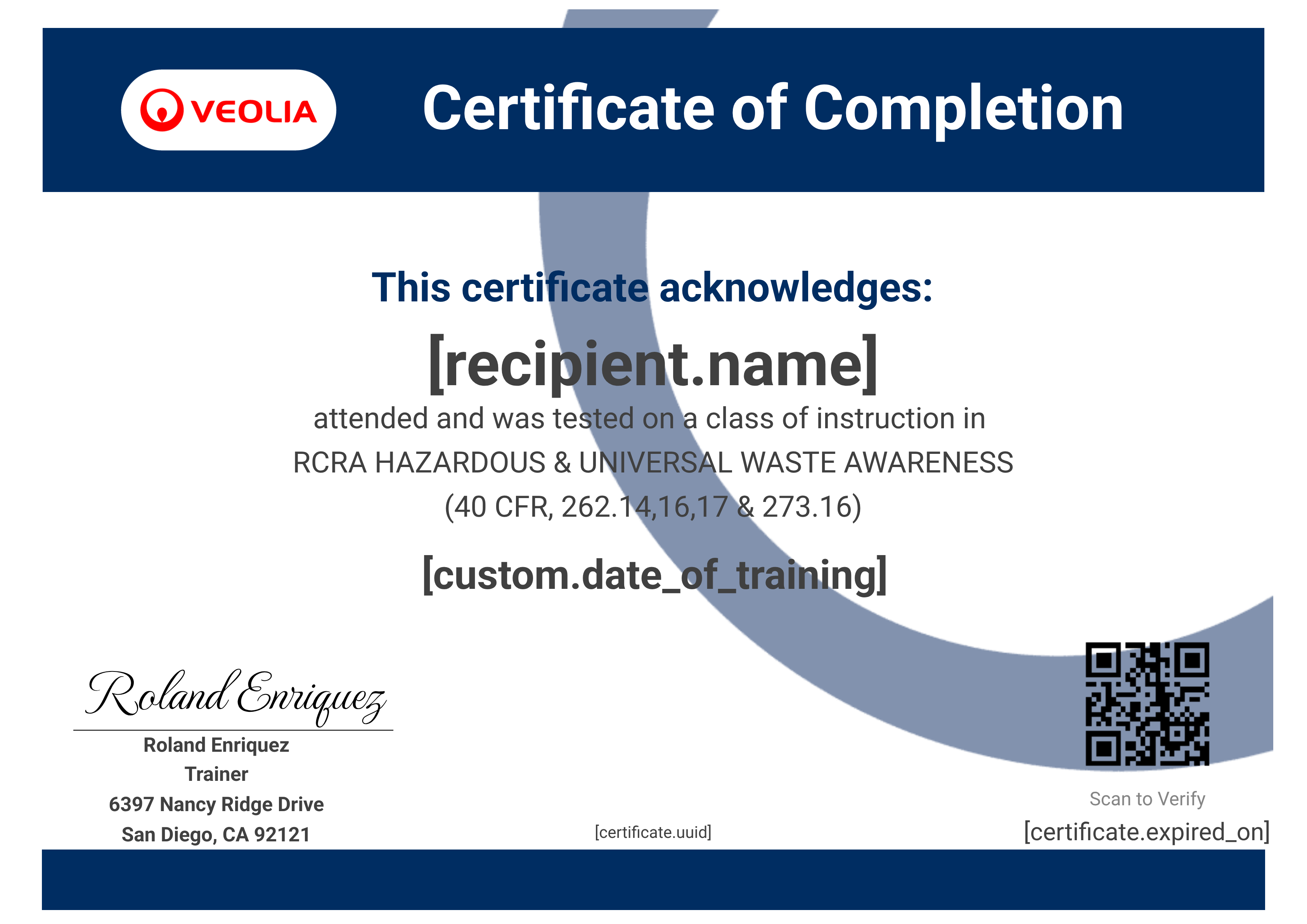 Veolia Client Training - RCRA