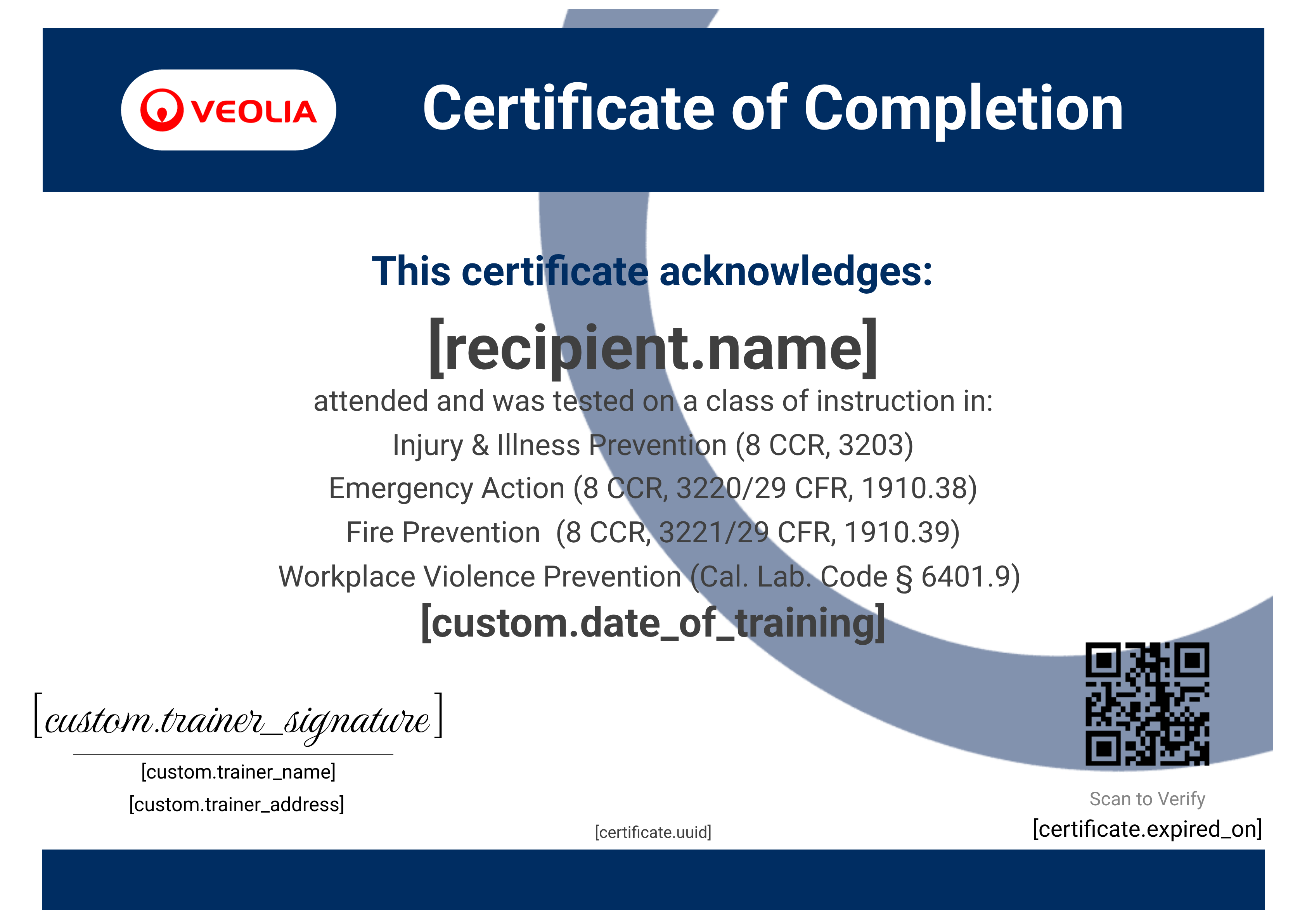 Veolia Client Training - IIPP/EAP/FPP/WVPP