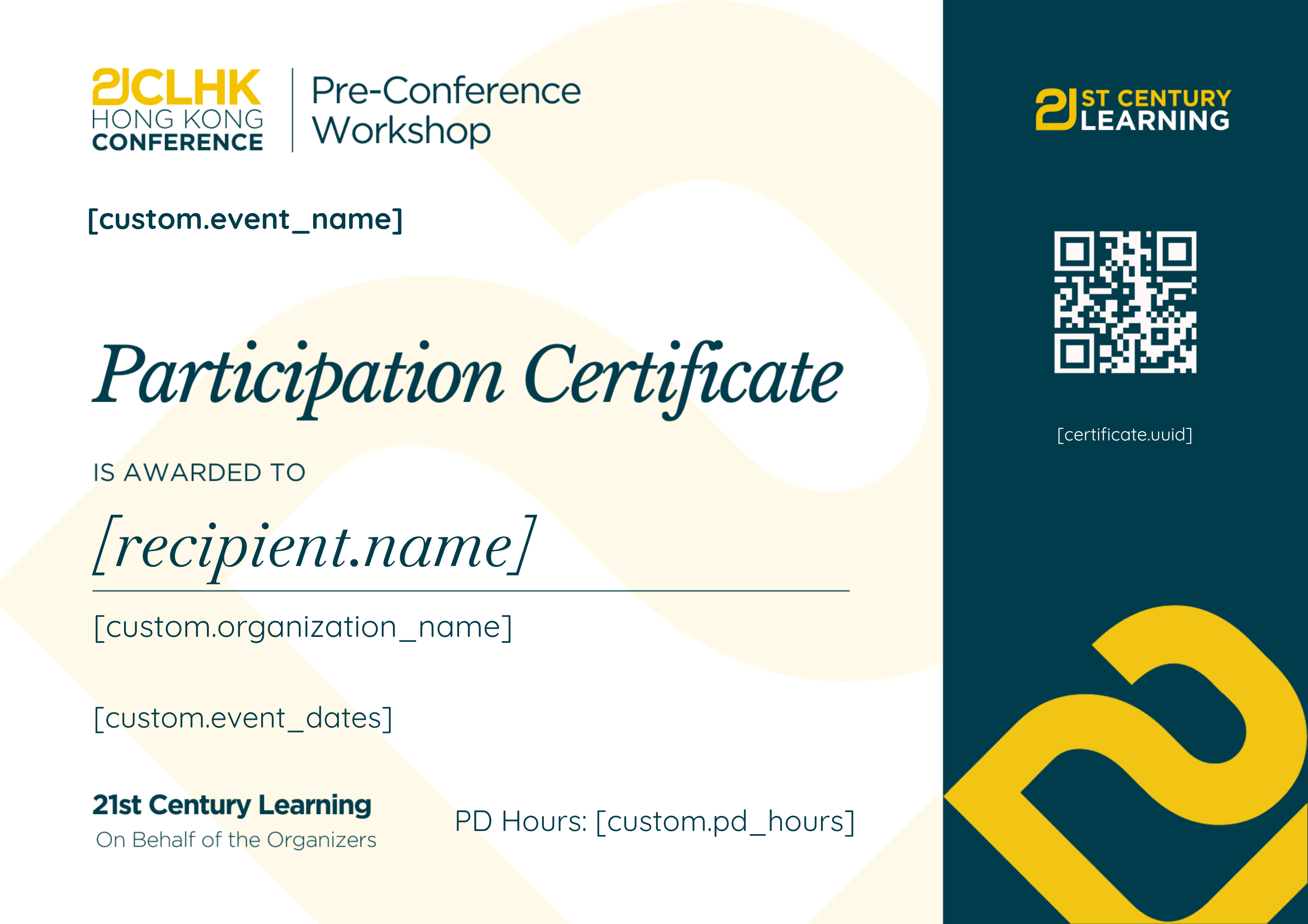 21CLHK Pre-Conference Participation certificate