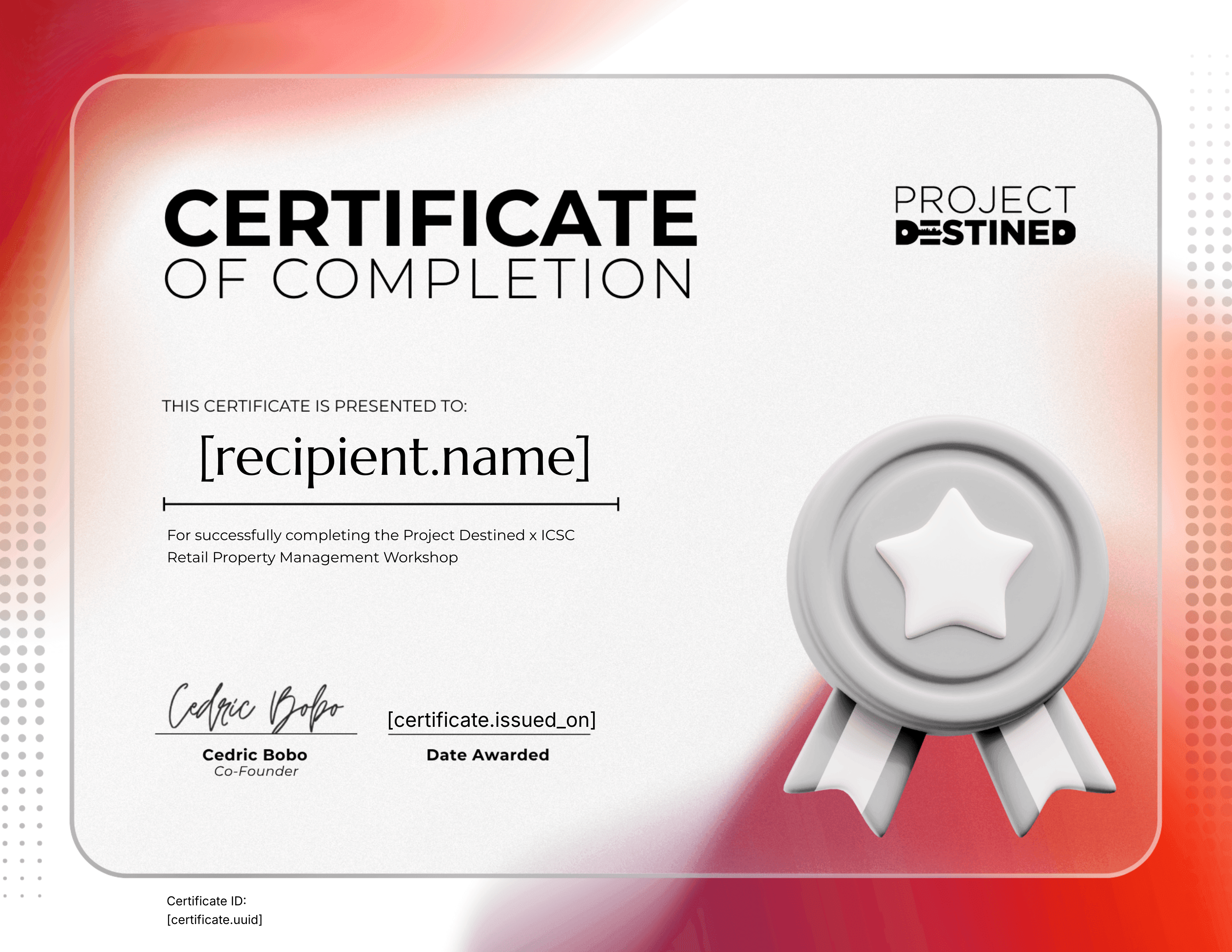 Summer 2025 ICSC x Project Destined Retail Property Management Workshop certificate