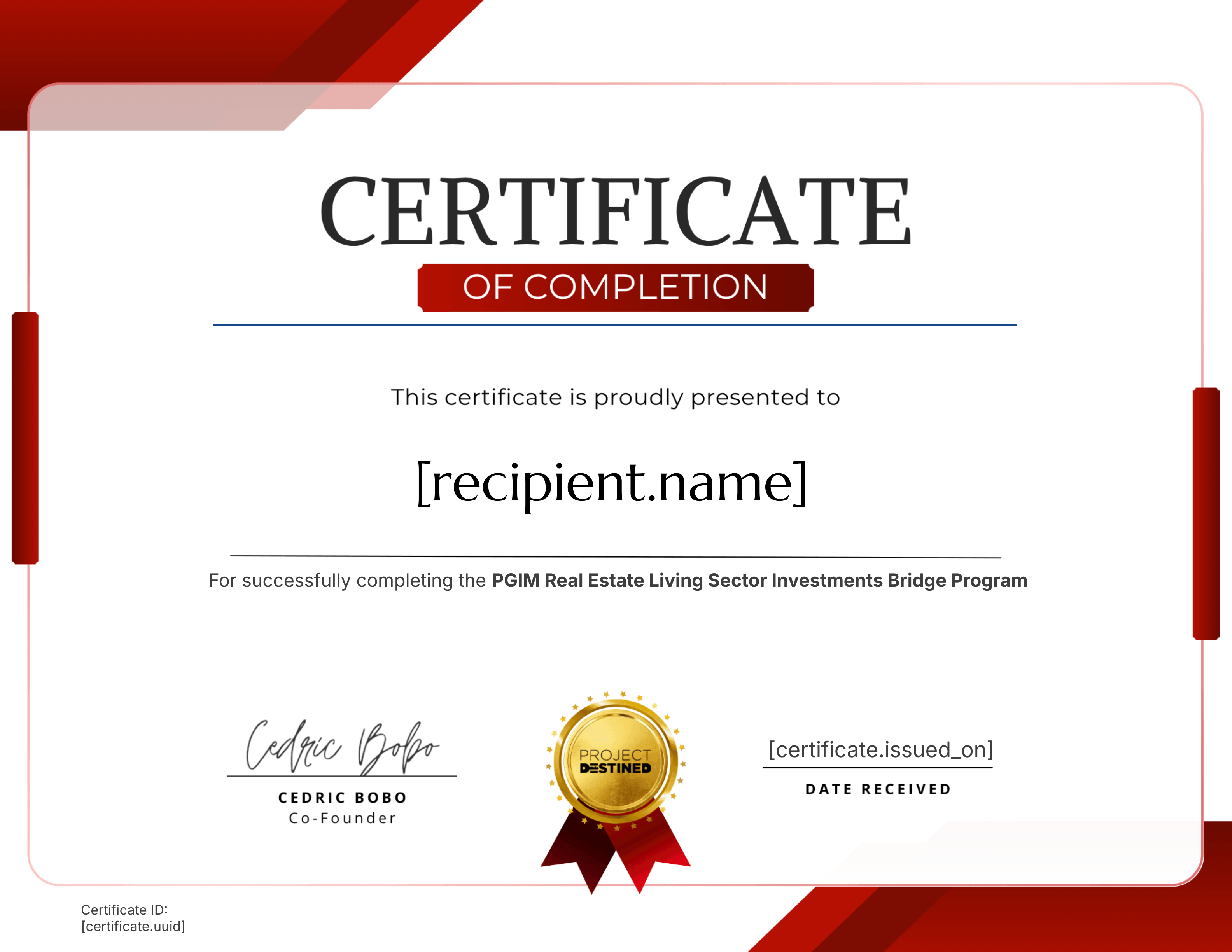 Summer 2025 PGIM Real Estate Living Sector Investments Bridge Program certificate