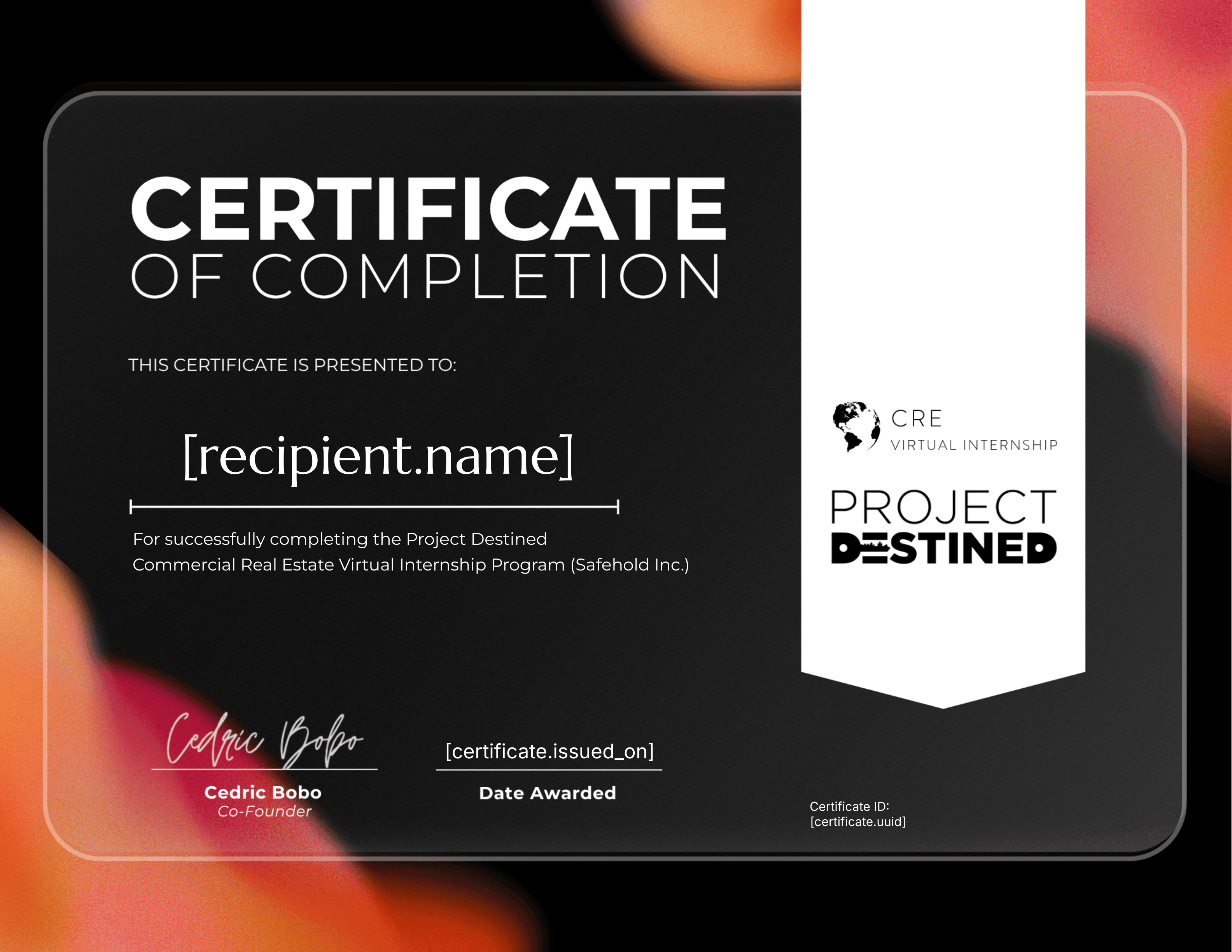 Summer 2025 CRE Virtual Internship Program (Safehold Inc.) certificate