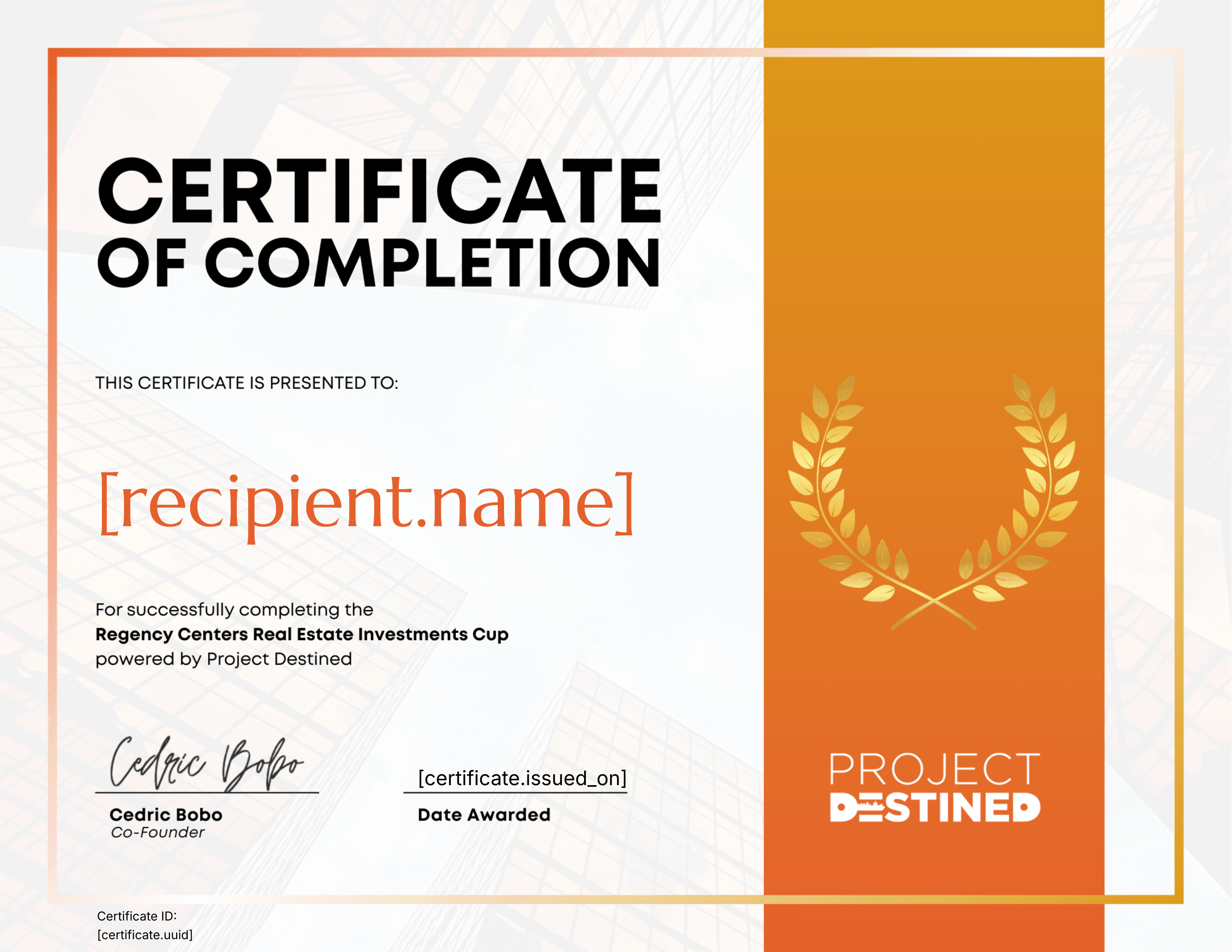 Summer 2025 Regency Centers Retail Real Estate Investments Cup certificate