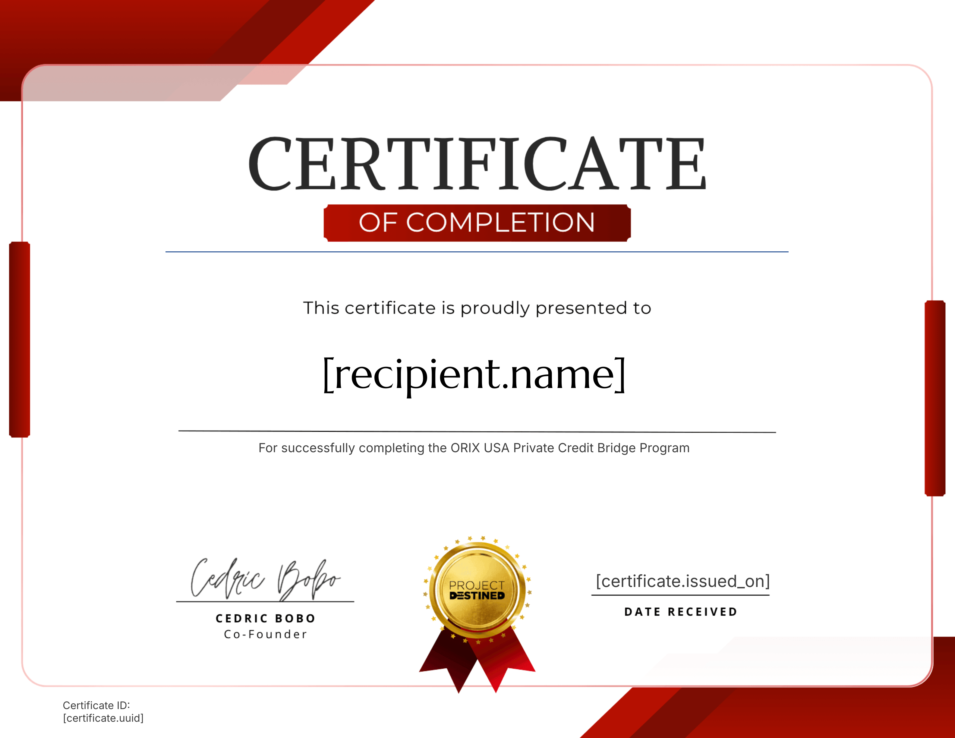 Summer 2025 ORIX USA Private Credit Bridge Program certificate