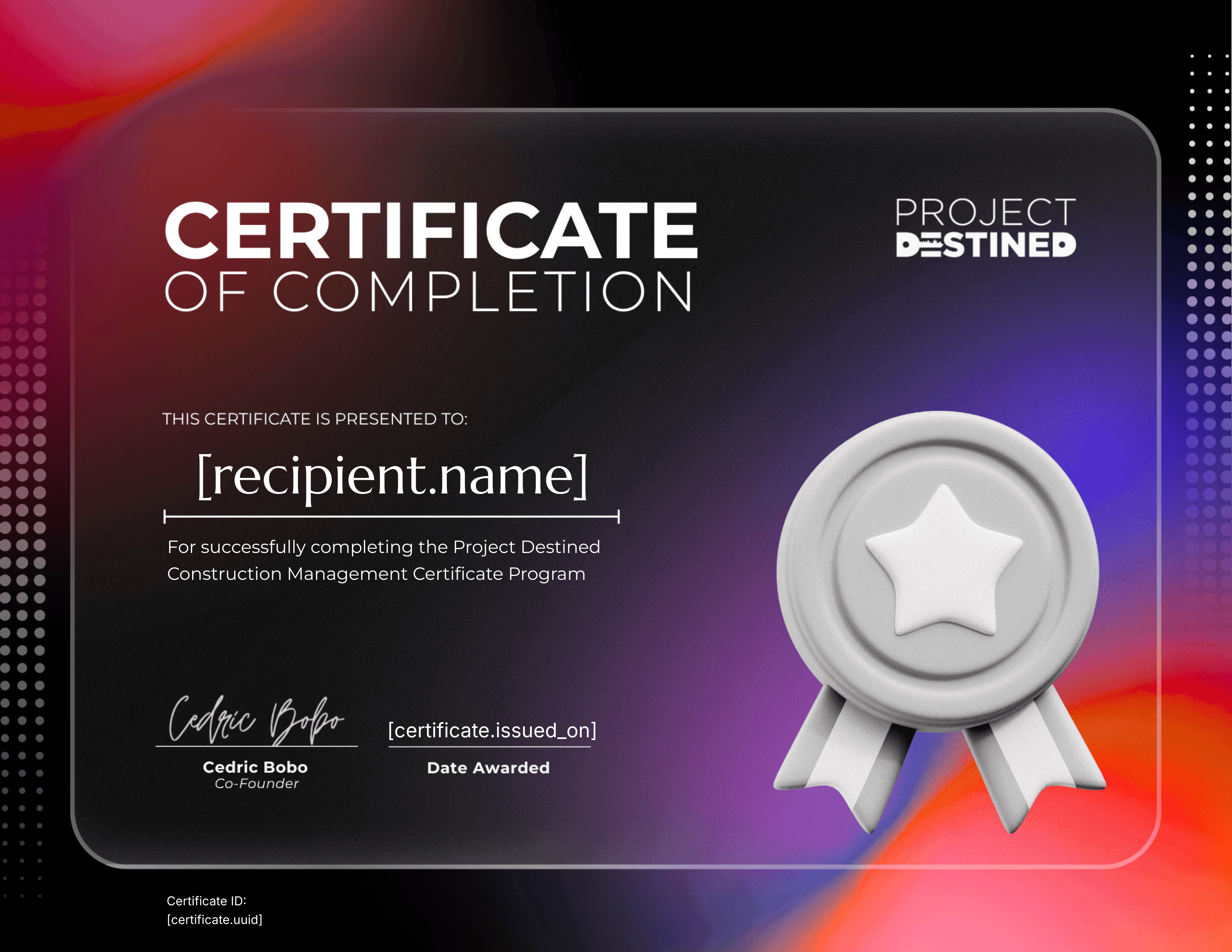 Summer 2025 Construction Management (Commercial Focus)  Certificate Program certificate