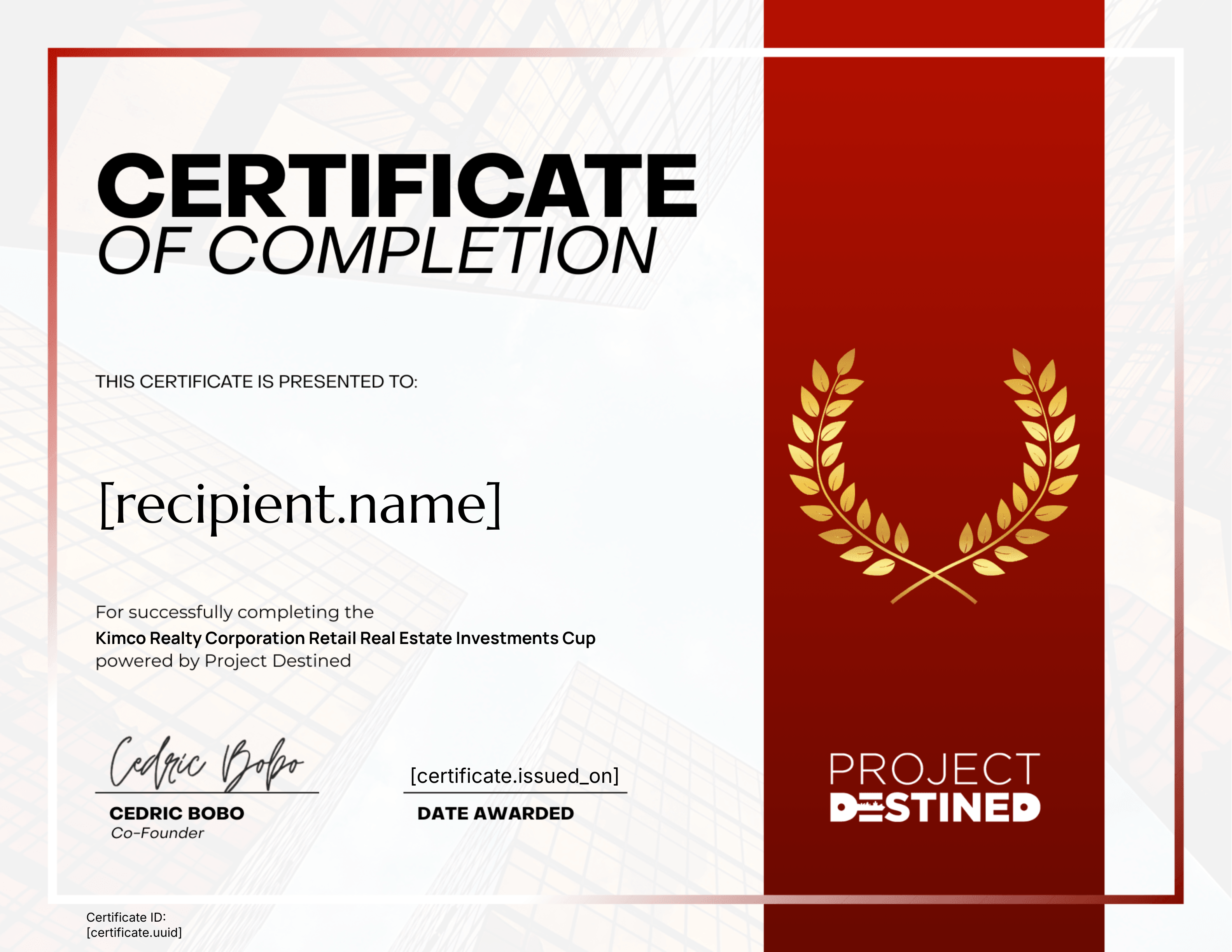 Fall 2025 Kimco Realty Corporation Retail Real Estate Investments Cup certificate