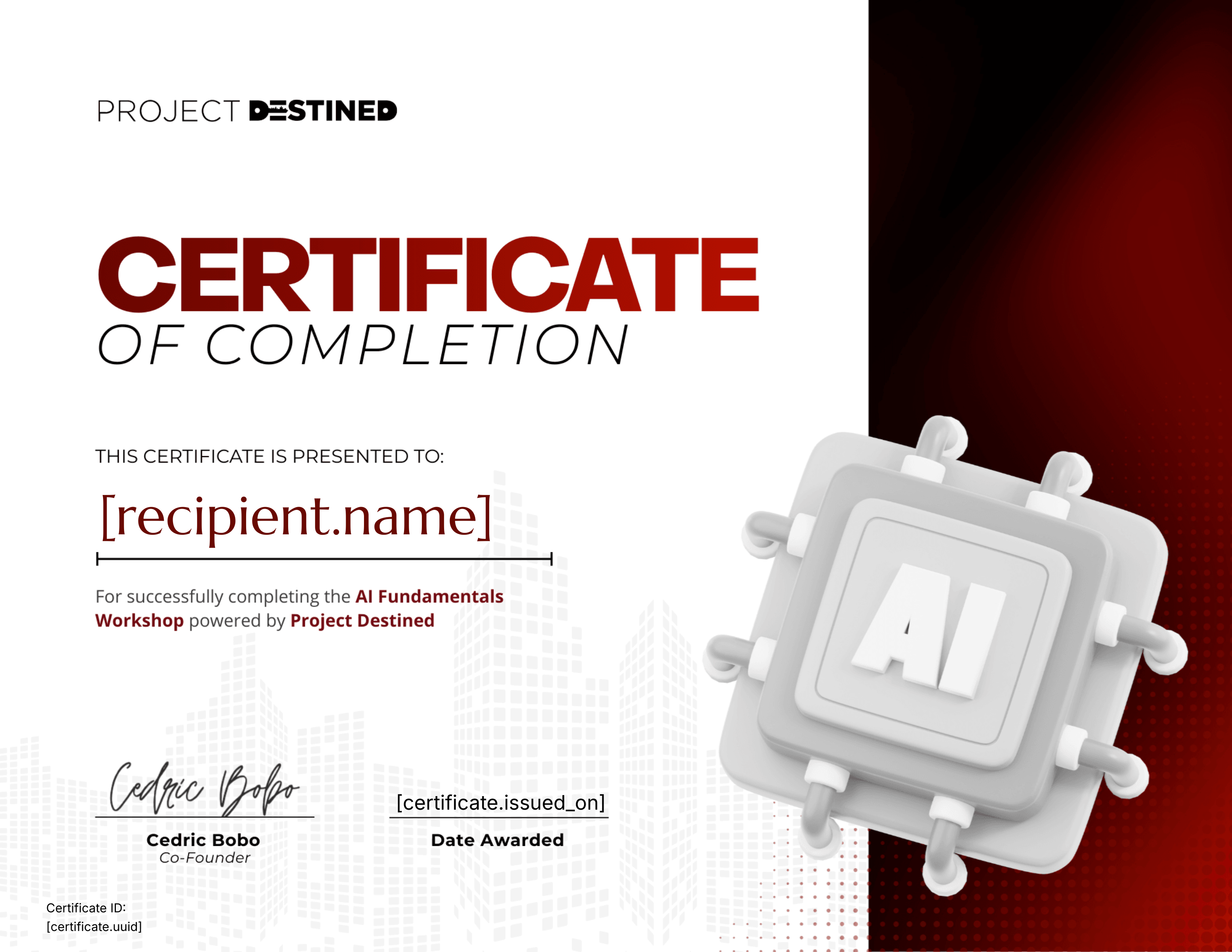 Spring 2026 Artificial Intelligence (AI) Fundamentals in CRE Workshop certificate