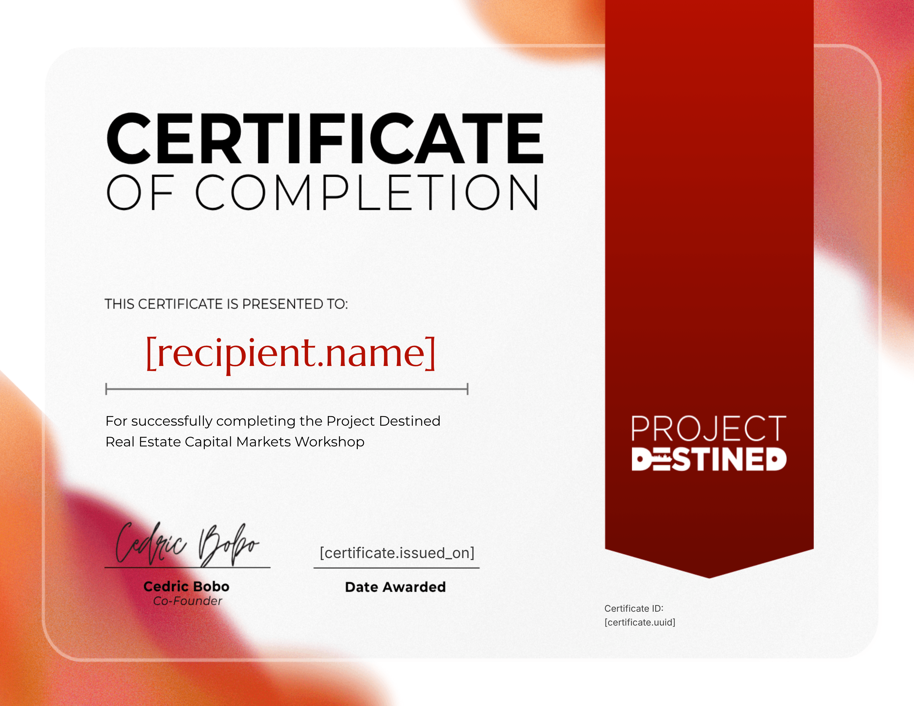 Spring 2026 Real Estate Capital Markets Workshop certificate