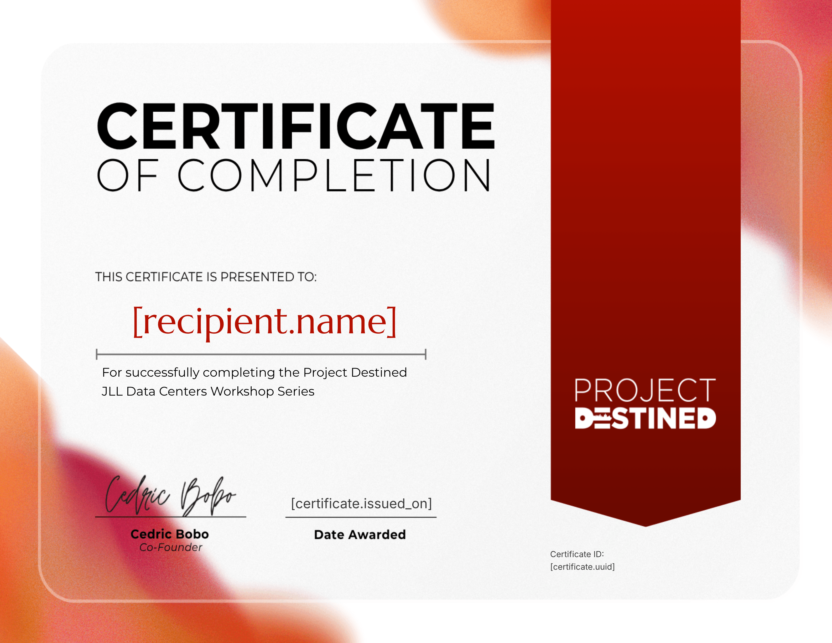 Spring 2026 JLL Data Centers Workshop Series certificate