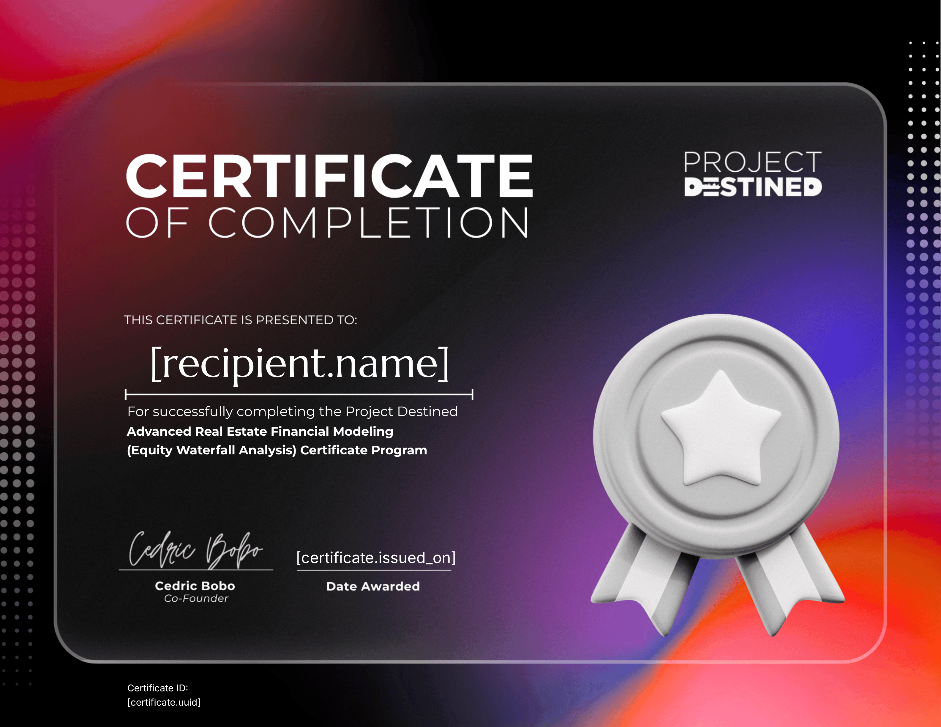 Spring 2026 Advanced Real Estate Financial Modeling (Equity Waterfall Analysis) Certificate Program certificate