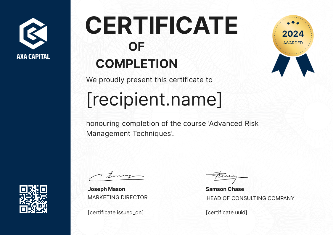 AXA CAPITAL: ARMT Course certificate