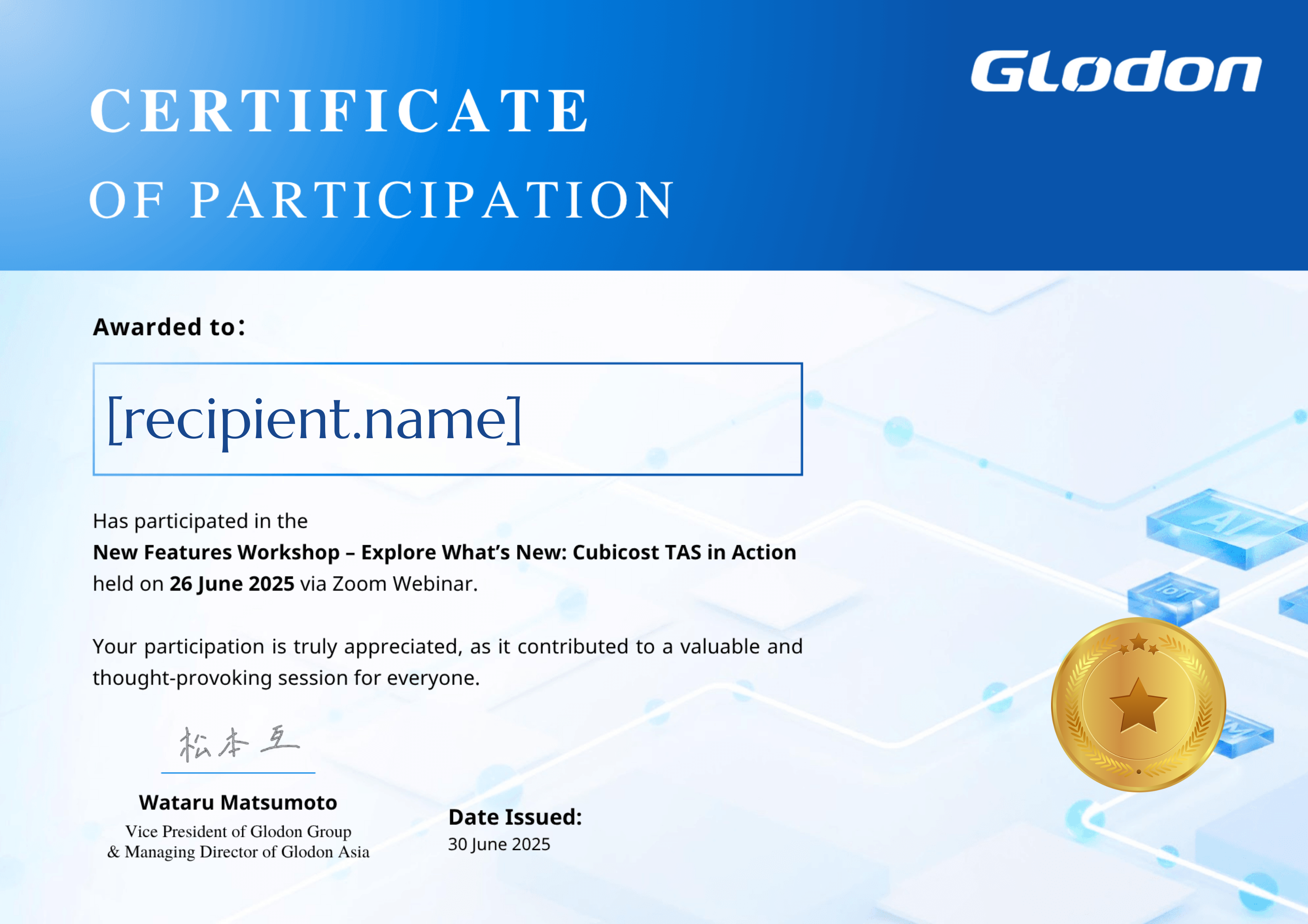 SG-GLOBAL COSTING CONCEPTUAL DESIGN APPRECIATION-2025 certificate