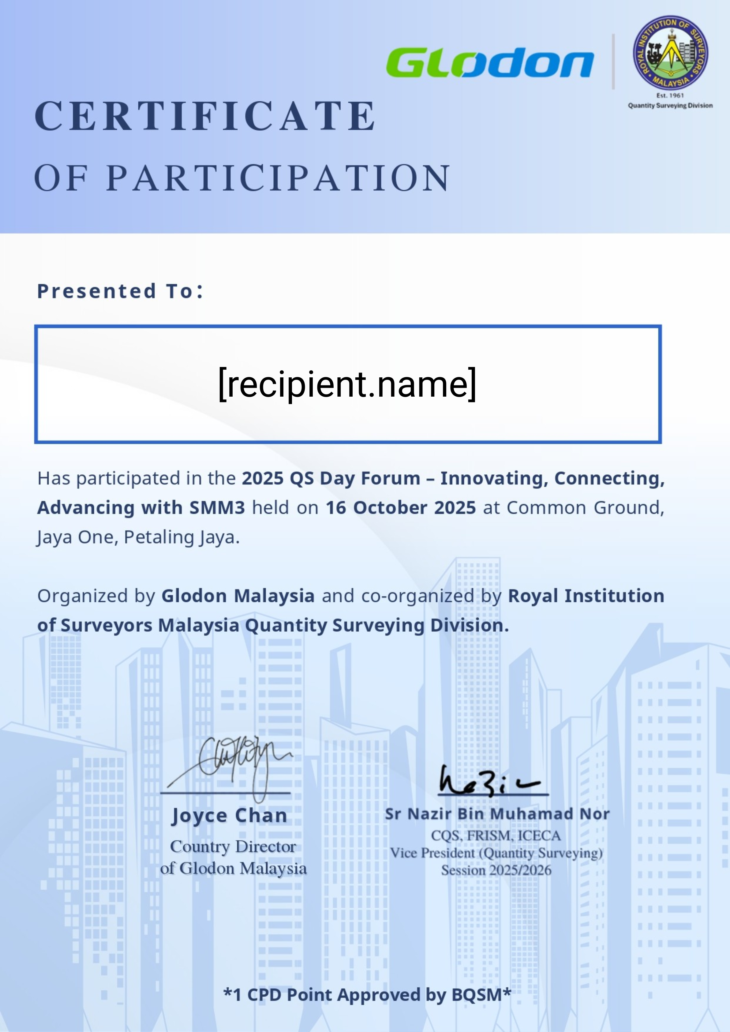 MY-2025 QS DAY FORUM - PARTICIPATION certificate