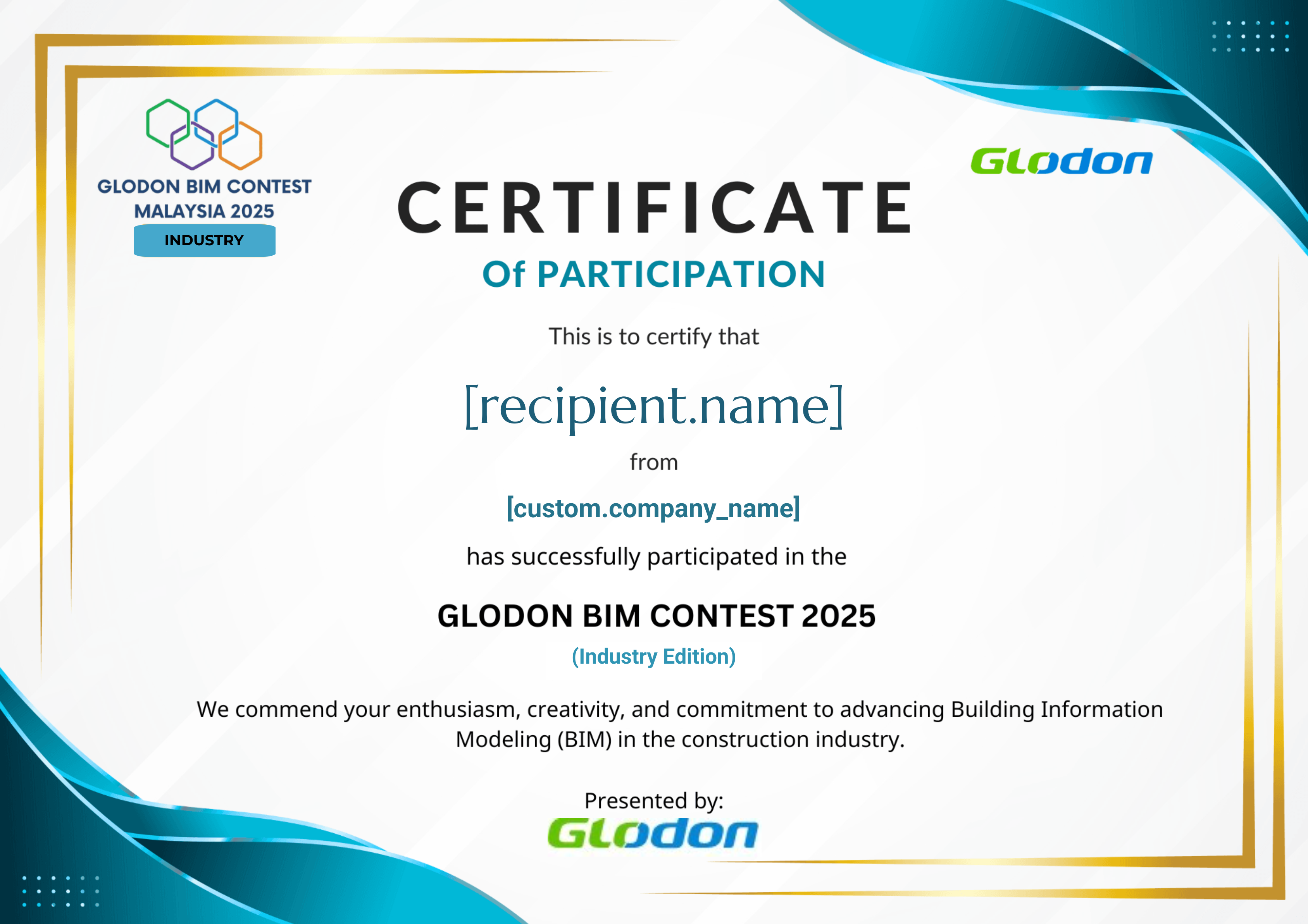 MY-BIM CONTEST 2025-INDUSTRY PARTICIPATION certificate