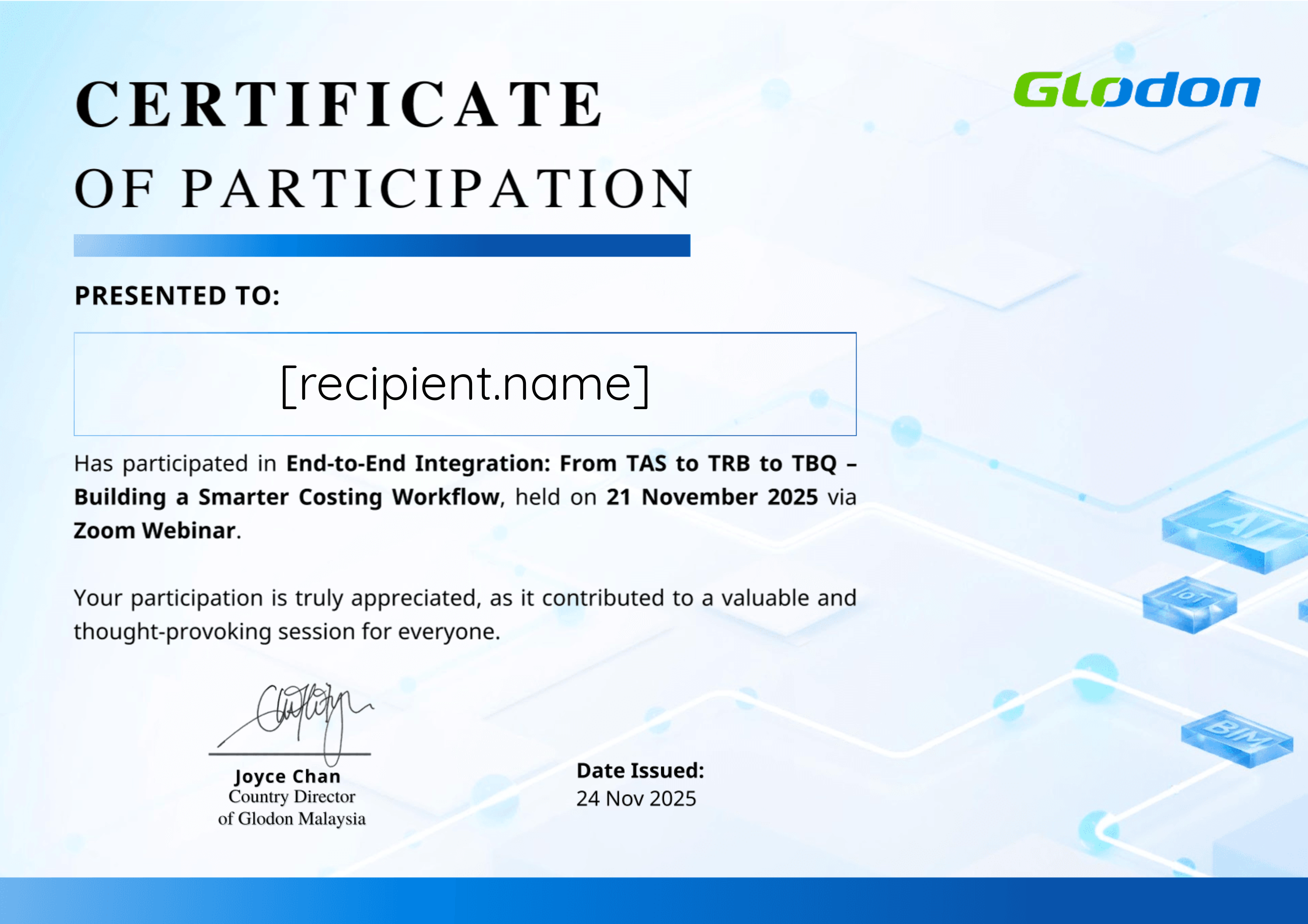 SG-WEBINAR-FROM TAS TO TRB TO TBQ SMARTER COSTING WORKFLOW-2025 certificate