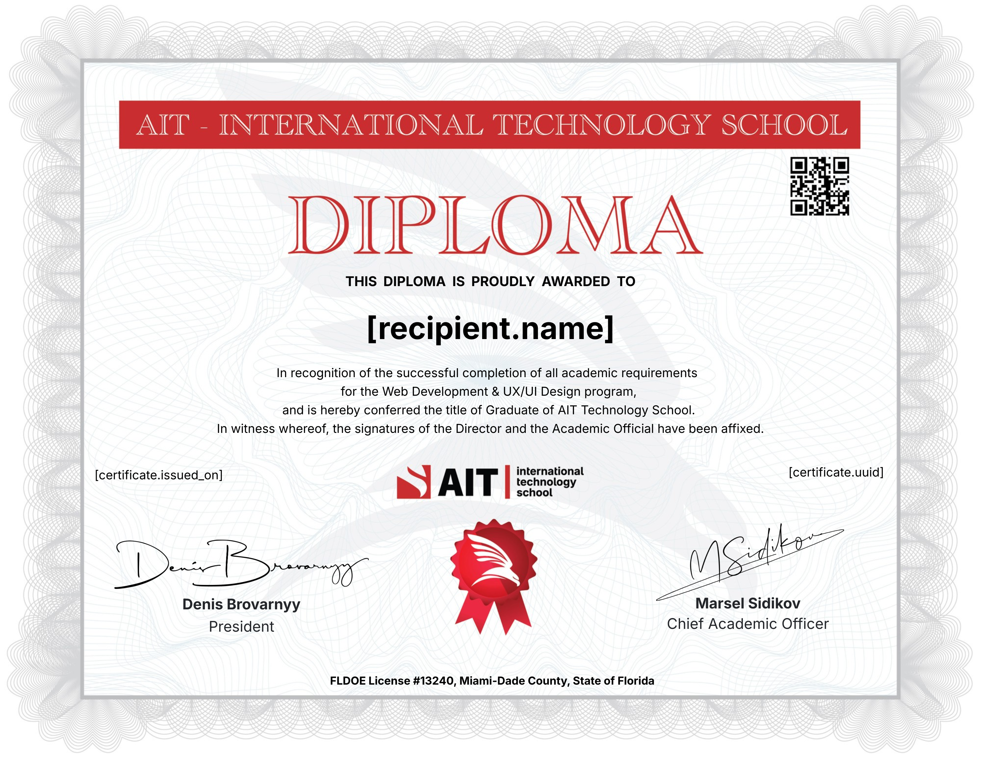 Web Development & UX/UI Design Program certificate