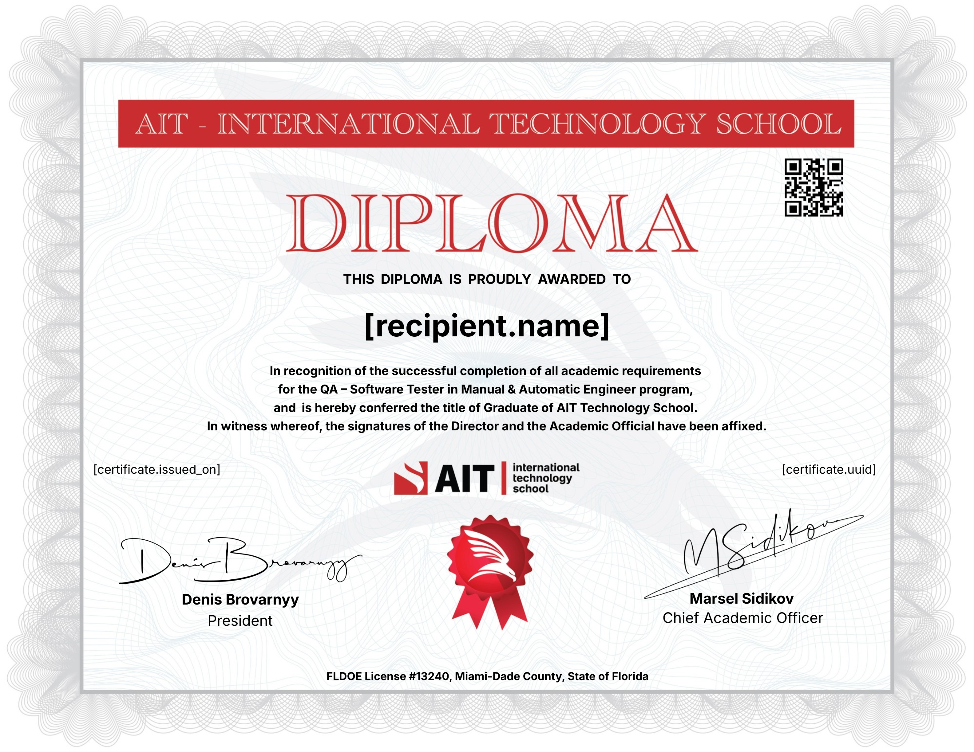 QA - Software Tester in Manual & Automatic Engineer Program certificate