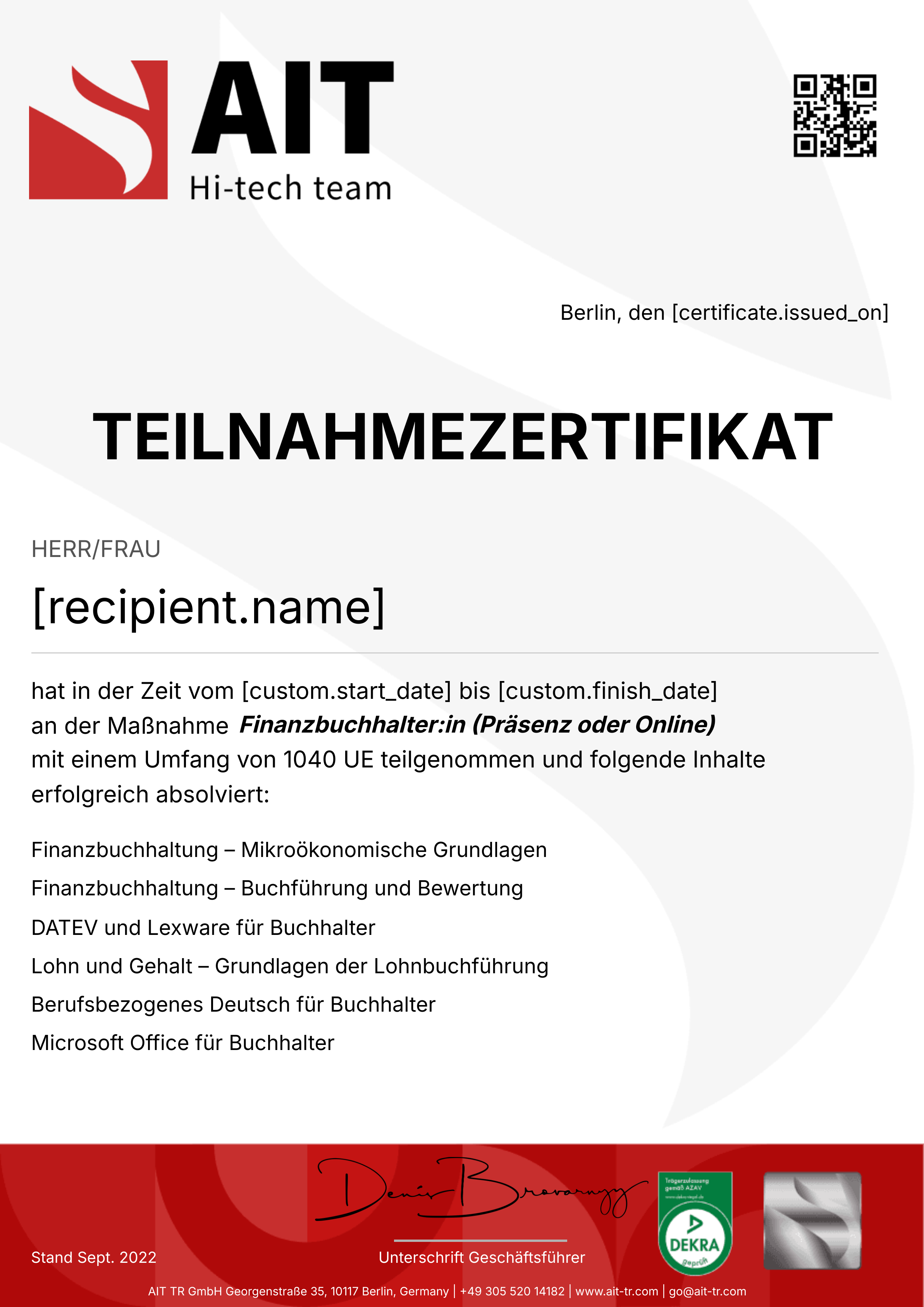 Finanzbuchhalter:in Program certificate