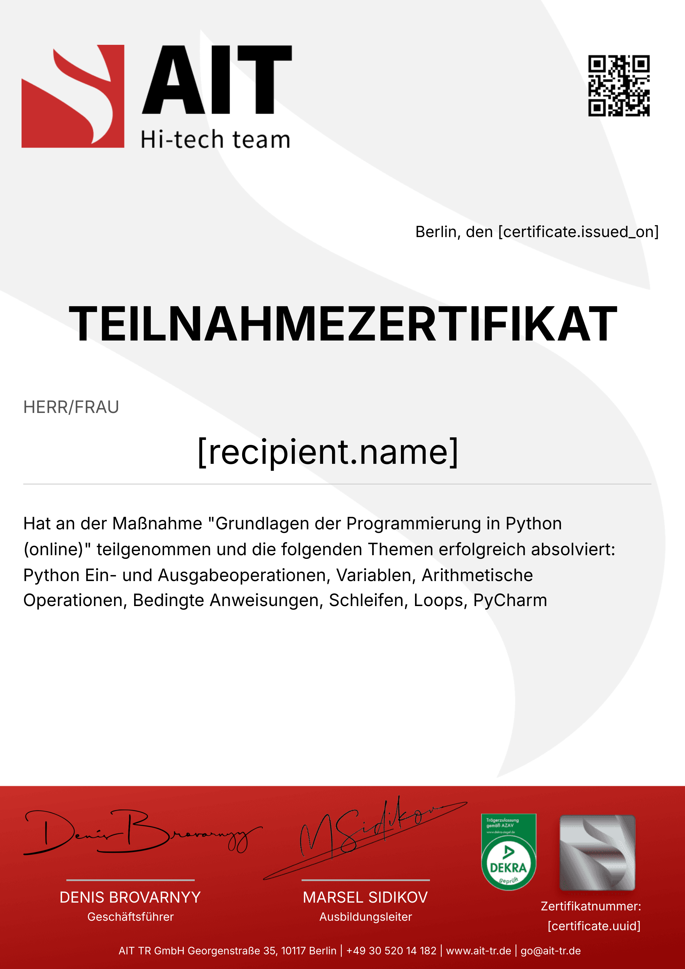 Python Intensive – Certificate of Participation certificate